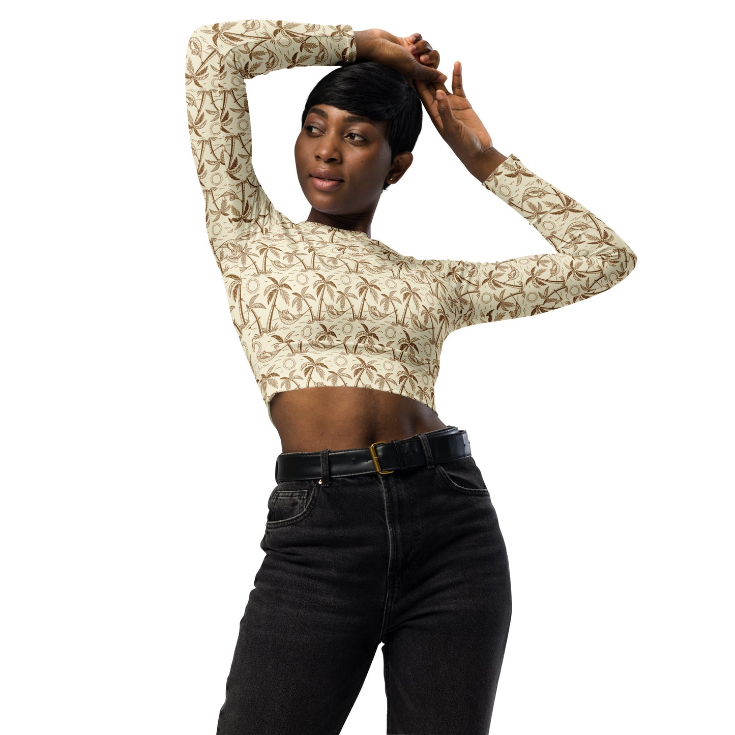 Owl-Themed Recycled Long-Sleeve Crop Top – Sustainable Style for Nature-Loving Trendsetters Dudeily