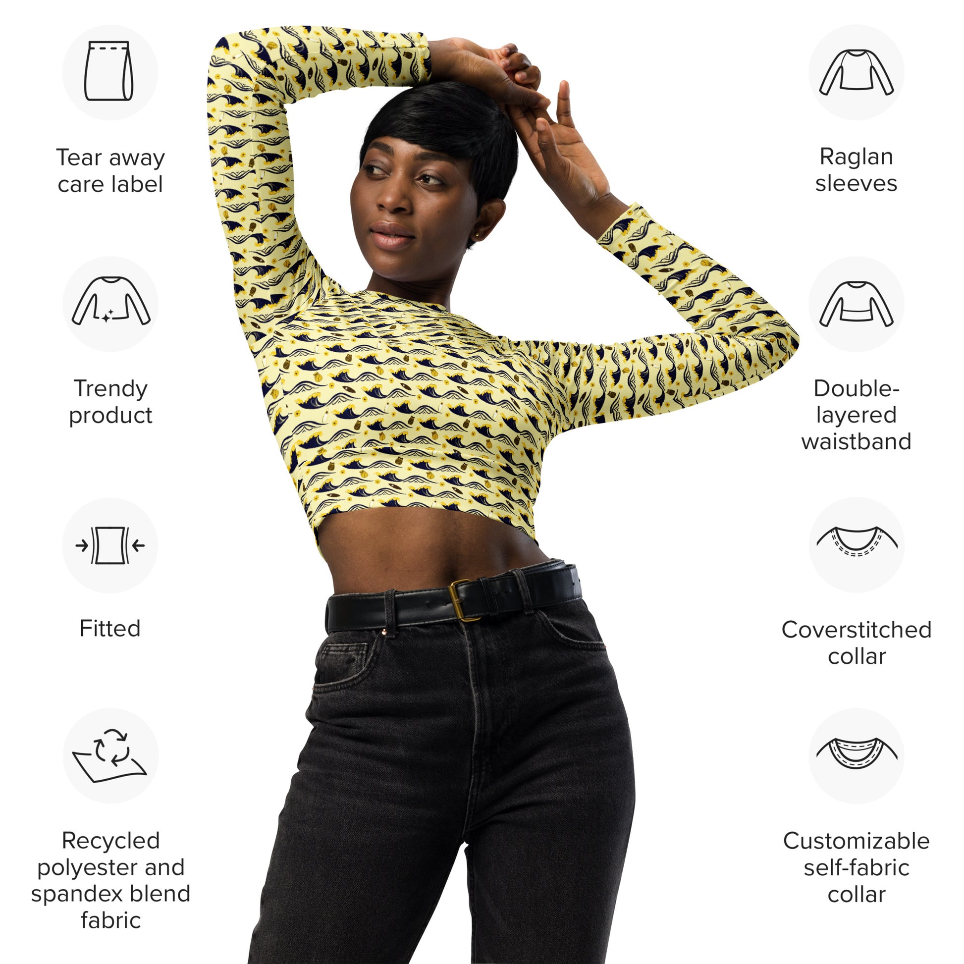 Owl Recycled Long-Sleeve Crop Top – Sustainable Street Style for Eco Trendsetters Dudeily