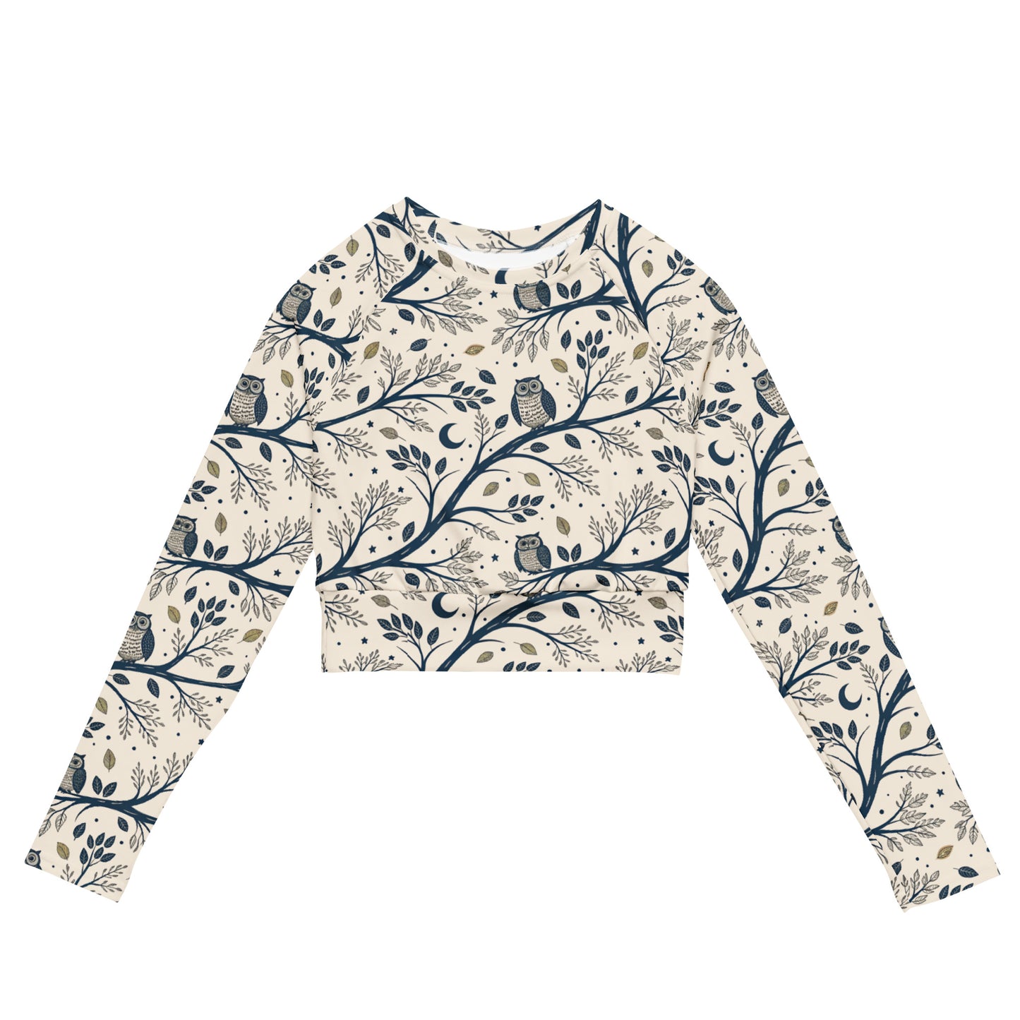 Owl Themed Recycled Long-Sleeve Crop Top - Eco Friendly Fashion Dudeily