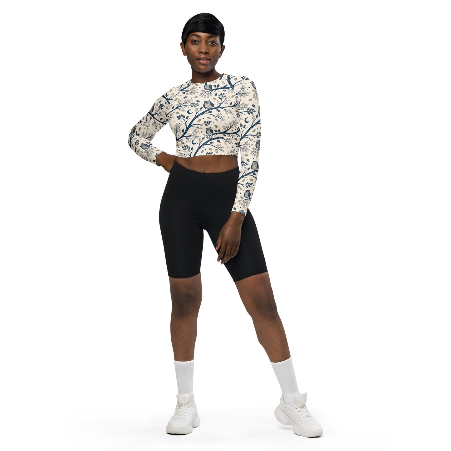 Owl Themed Recycled Long-Sleeve Crop Top - Eco Friendly Fashion 6XL Dudeily