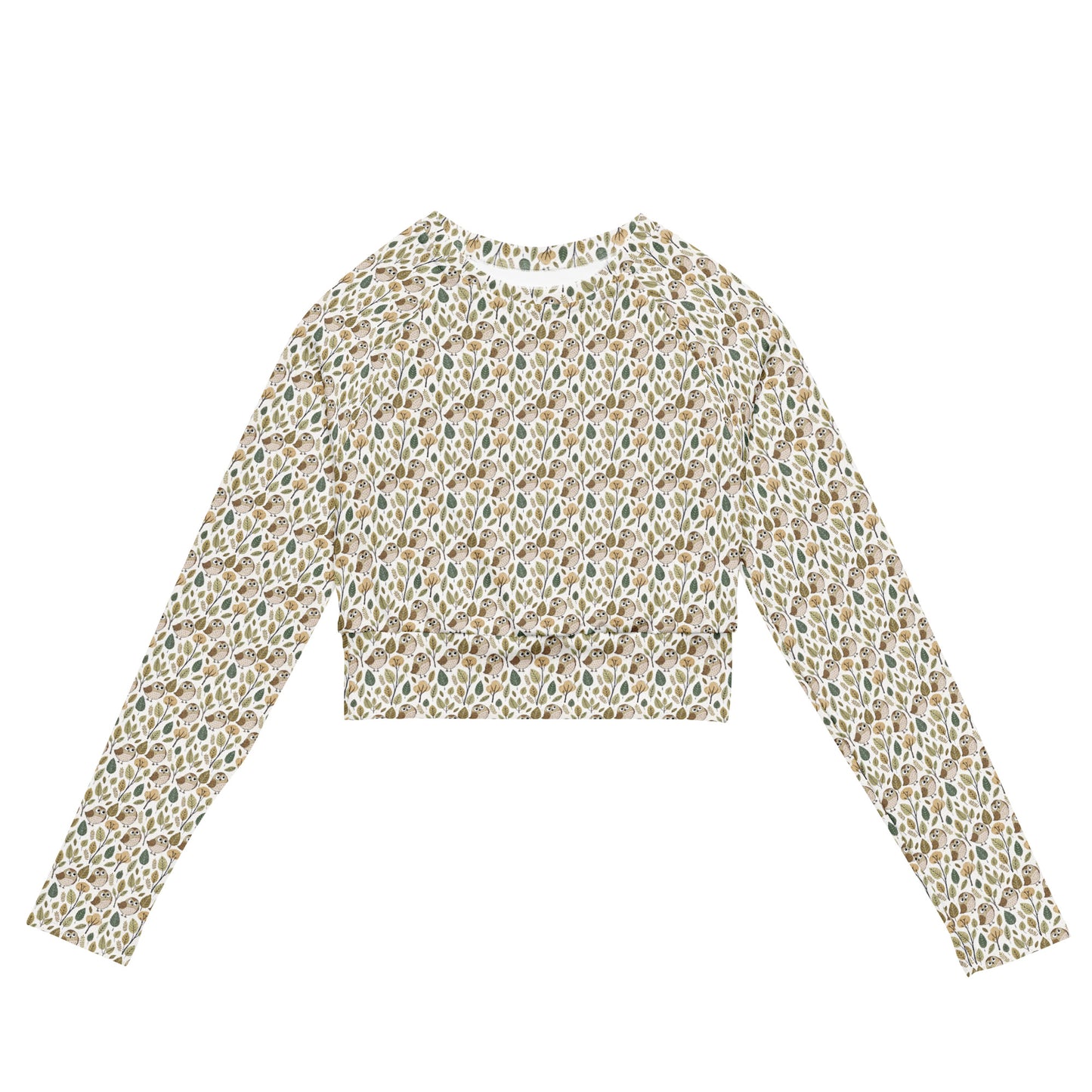 Owl-Themed Recycled Long-Sleeve Crop Top – Sustainable Style for Nature-Loving Trendsetters 6XL Dudeily