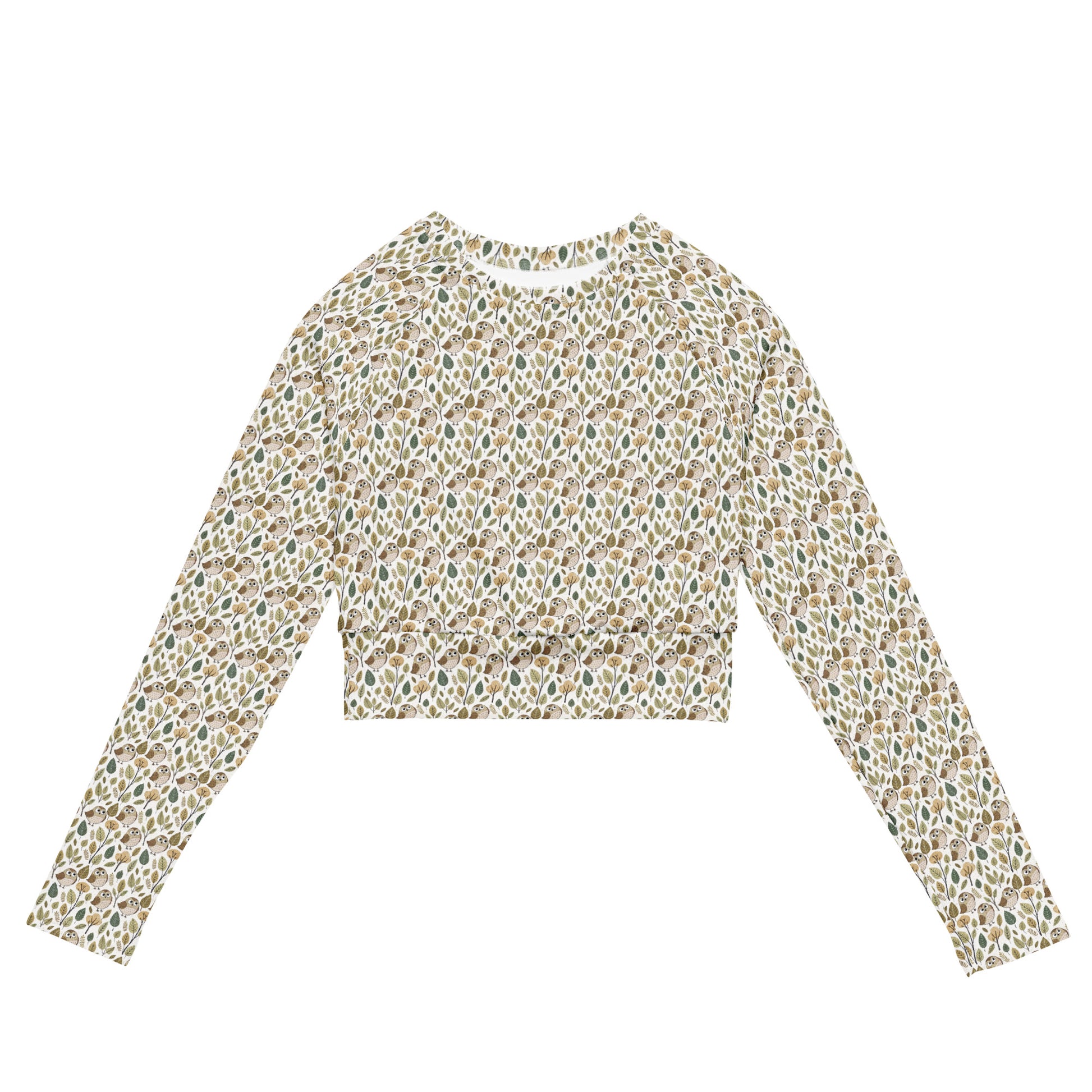 Owl-Themed Recycled Long-Sleeve Crop Top – Sustainable Style for Nature-Loving Trendsetters 6XL Dudeily