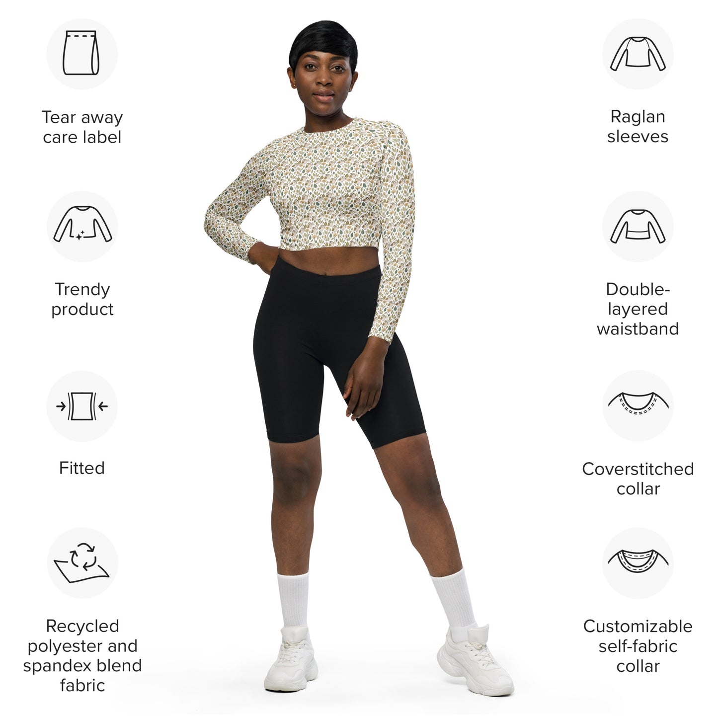 Owl-Themed Recycled Long-Sleeve Crop Top – Sustainable Style for Nature-Loving Trendsetters Dudeily
