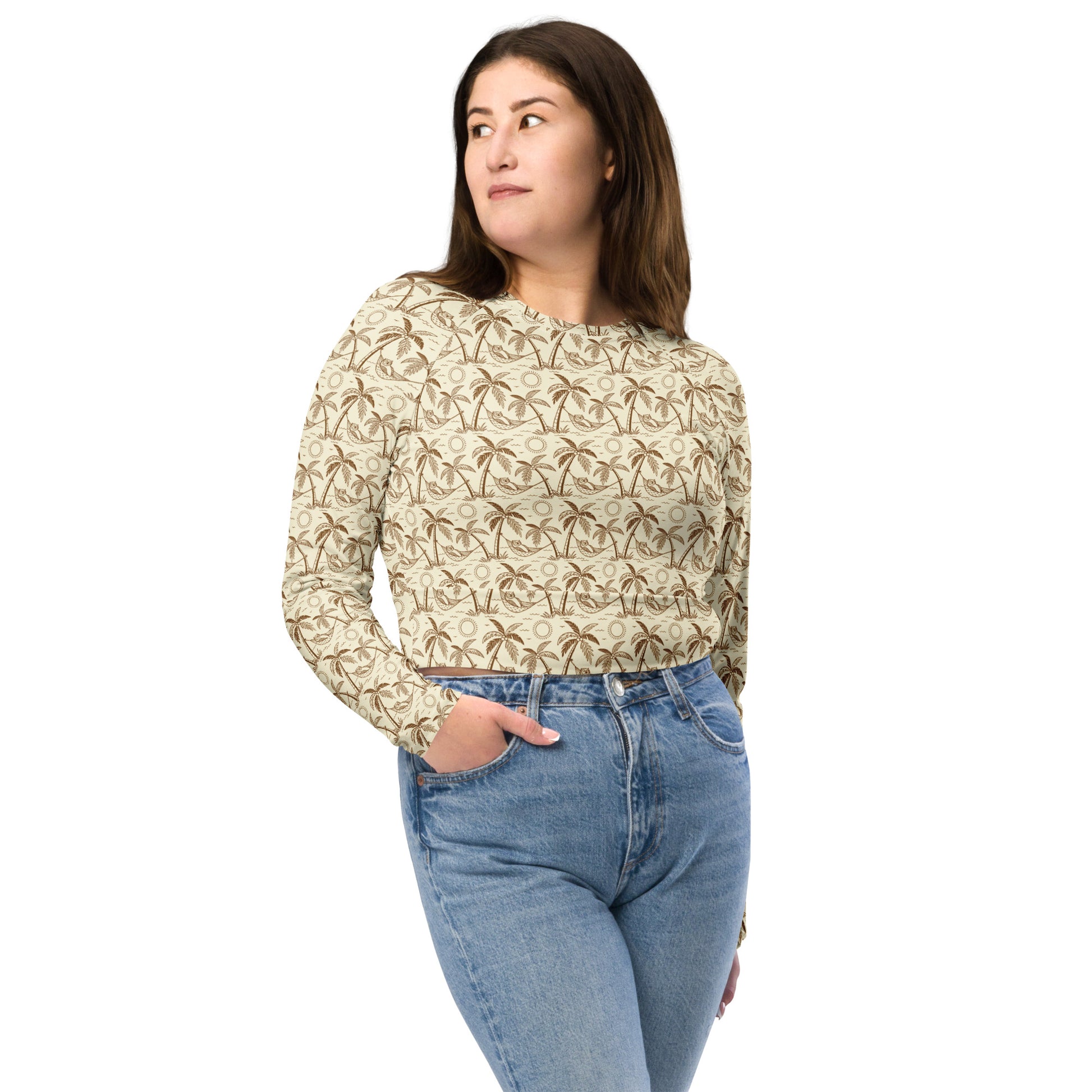 Owl-Themed Recycled Long-Sleeve Crop Top – Sustainable Style for Nature-Loving Trendsetters Dudeily