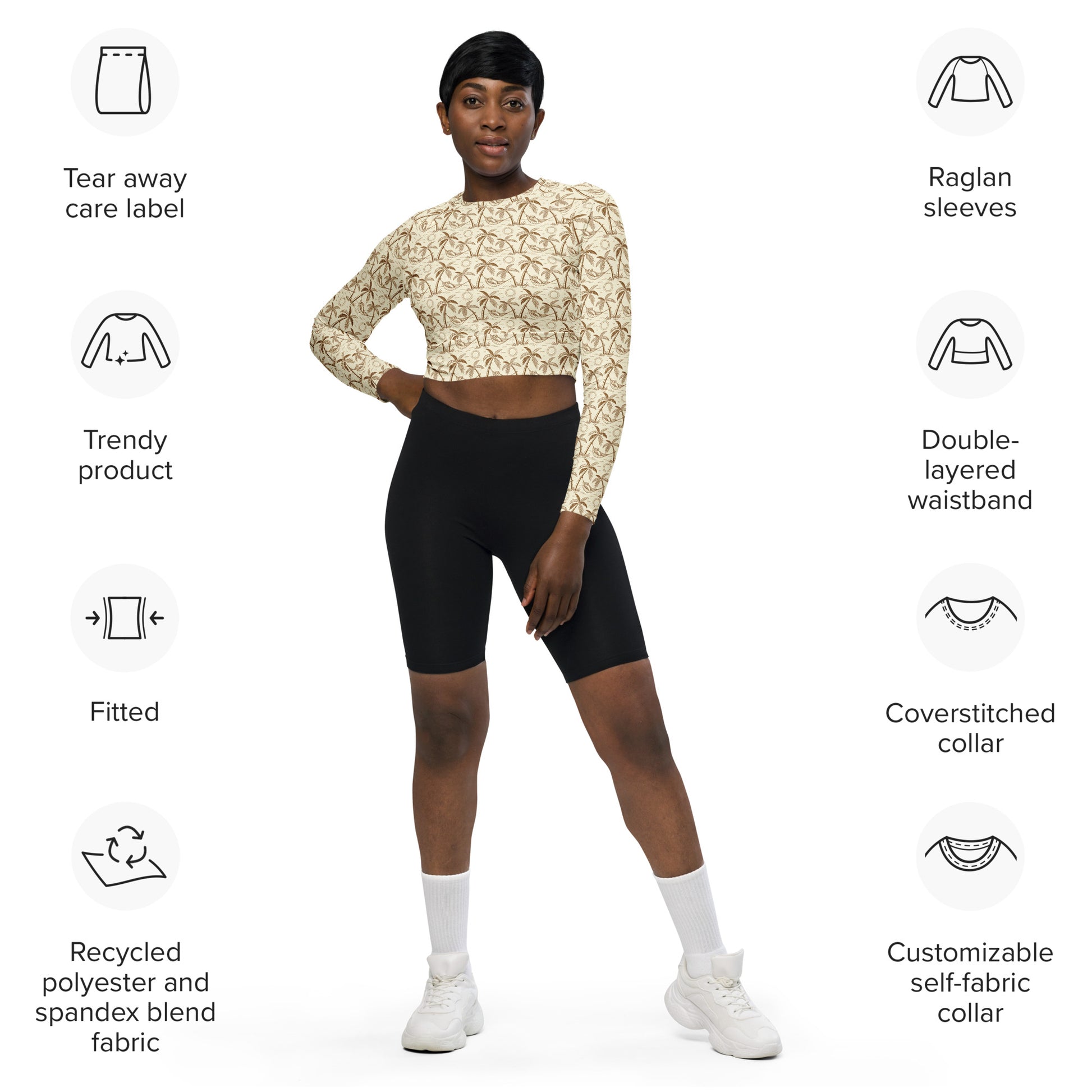 Owl-Themed Recycled Long-Sleeve Crop Top – Sustainable Style for Nature-Loving Trendsetters Dudeily
