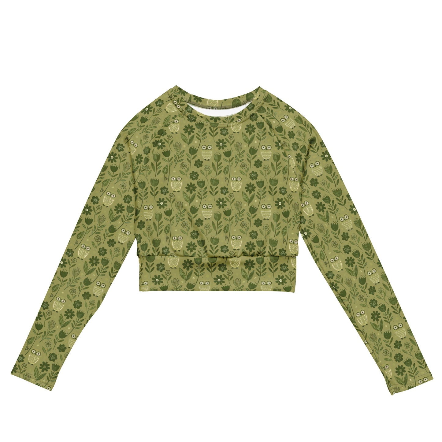 Owl-Themed Recycled Long-Sleeve Crop Top – Sustainable Fashion for Eco-Conscious Trendsetters 6XL Dudeily