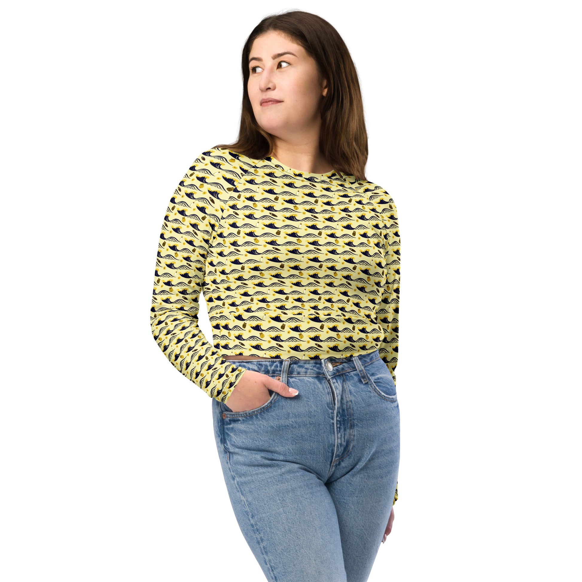 Owl Recycled Long-Sleeve Crop Top – Sustainable Street Style for Eco Trendsetters Dudeily