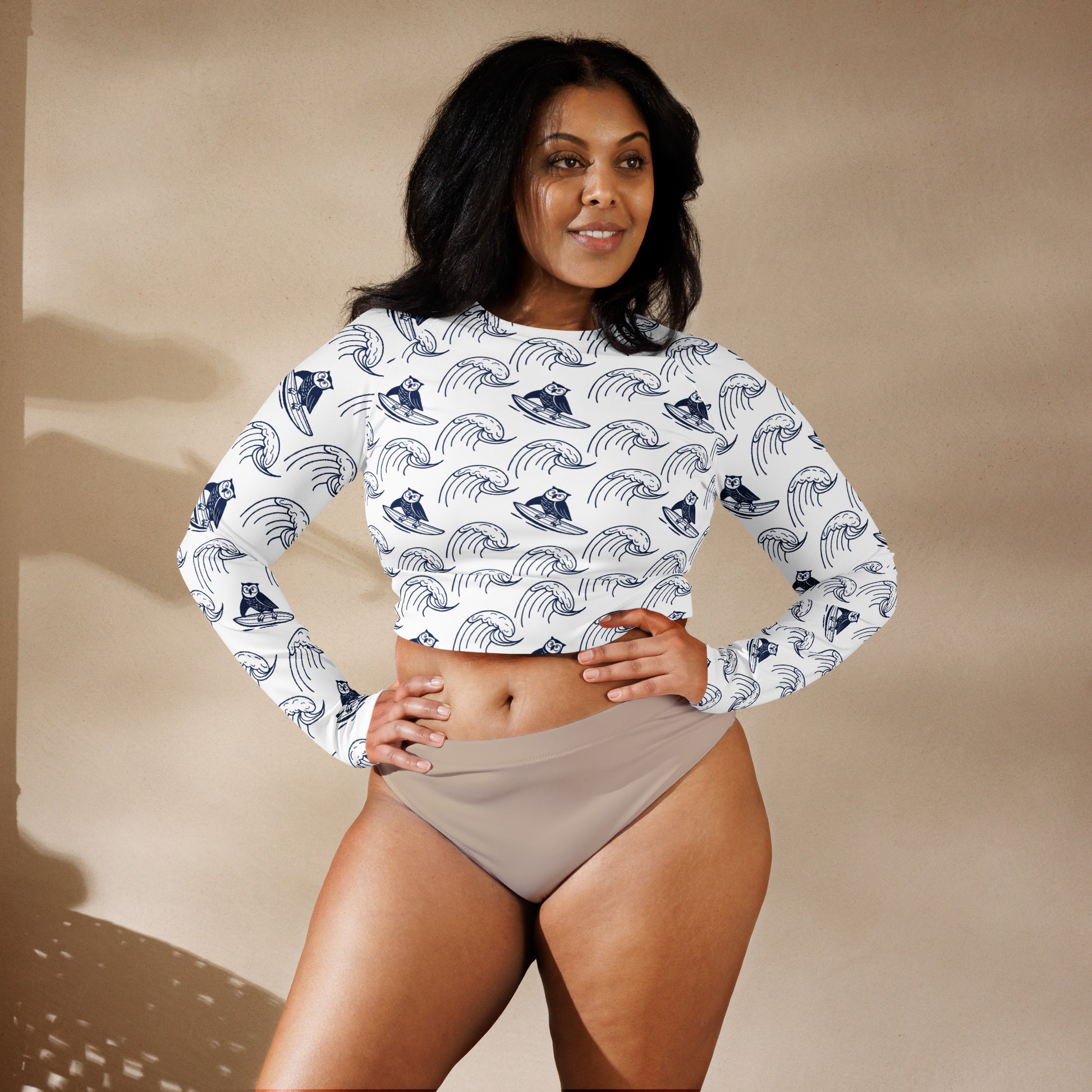 Owl Recycled Long-Sleeve Crop Top – Stylish Sustainable Wear for Eco Trendsetters Dudeily