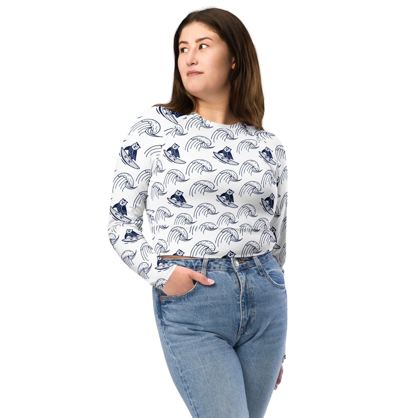 Owl Recycled Long-Sleeve Crop Top – Stylish Sustainable Wear for Eco Trendsetters Dudeily