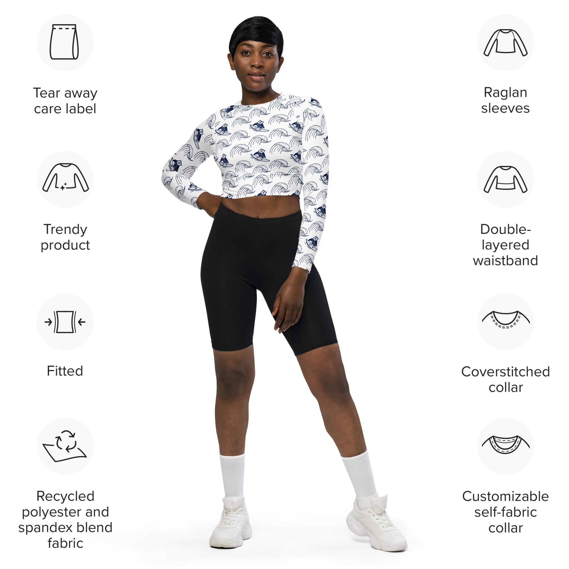 Owl Recycled Long-Sleeve Crop Top – Stylish Sustainable Wear for Eco Trendsetters Dudeily