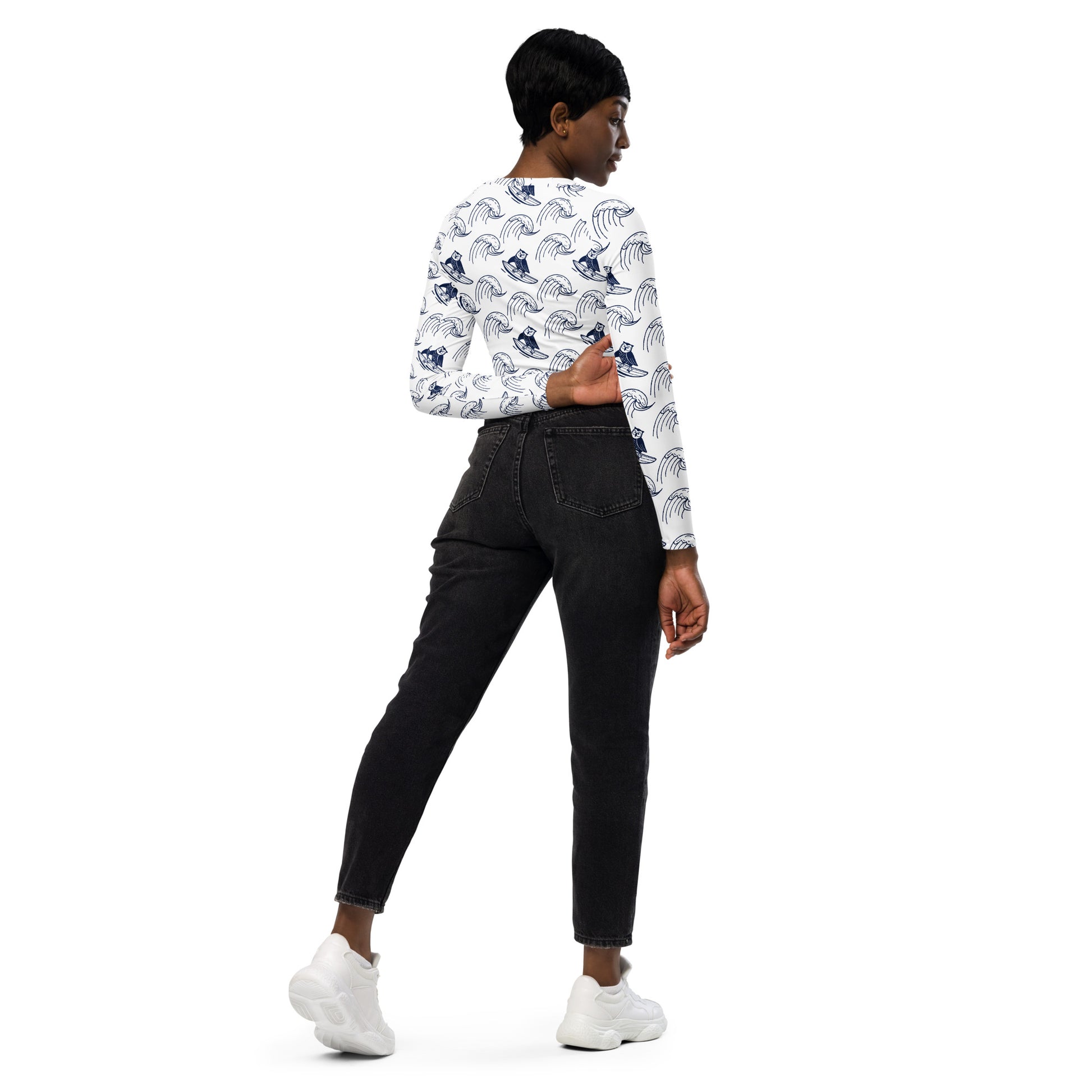 Owl Recycled Long-Sleeve Crop Top – Stylish Sustainable Wear for Eco Trendsetters Dudeily