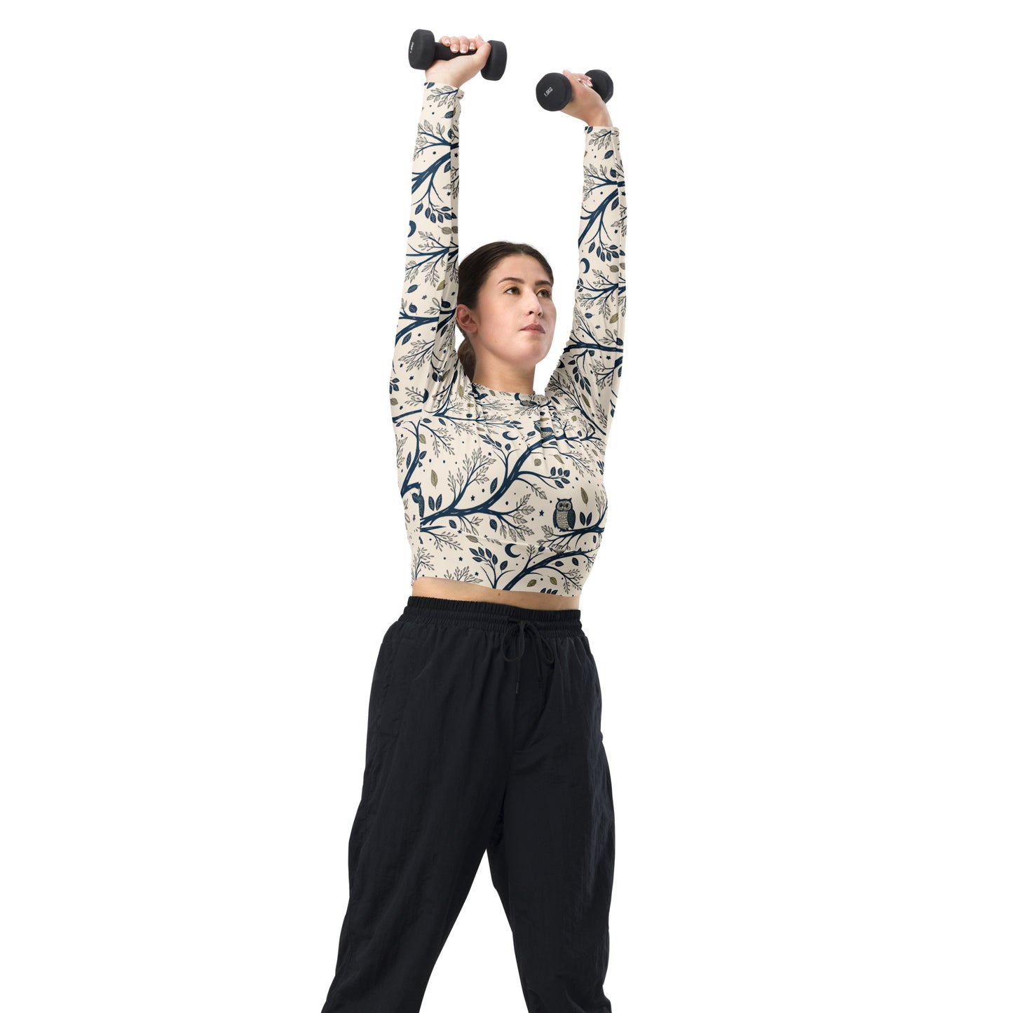 Owl Themed Recycled Long-Sleeve Crop Top - Eco Friendly Fashion Dudeily