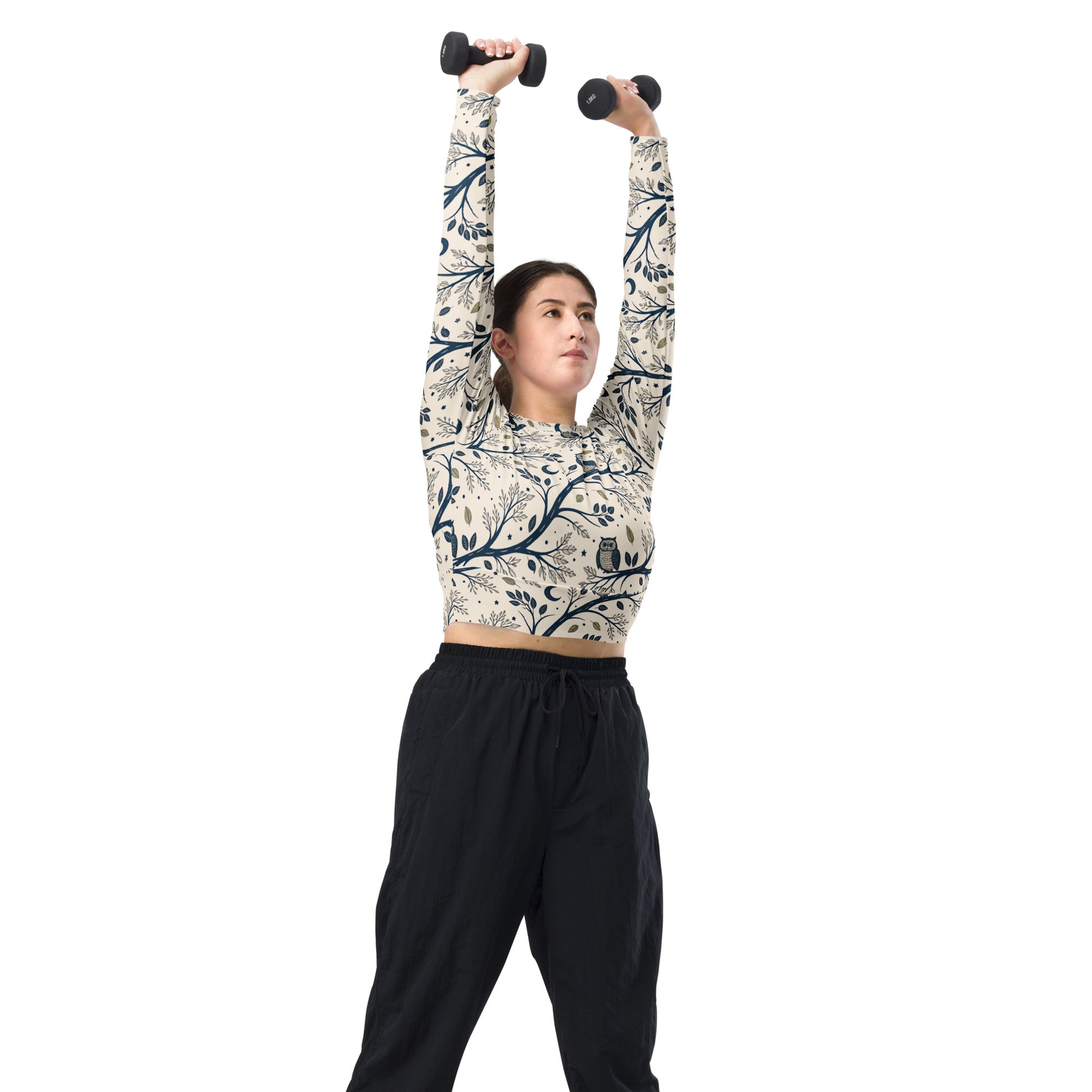 Owl Themed Recycled Long-Sleeve Crop Top - Eco Friendly Fashion Dudeily