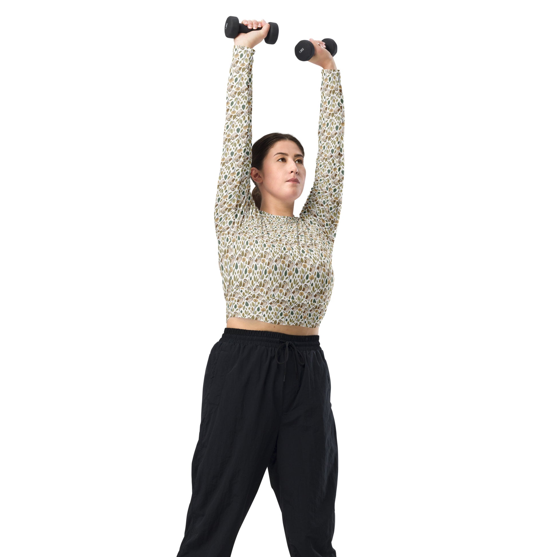 Owl-Themed Recycled Long-Sleeve Crop Top – Sustainable Style for Nature-Loving Trendsetters Dudeily