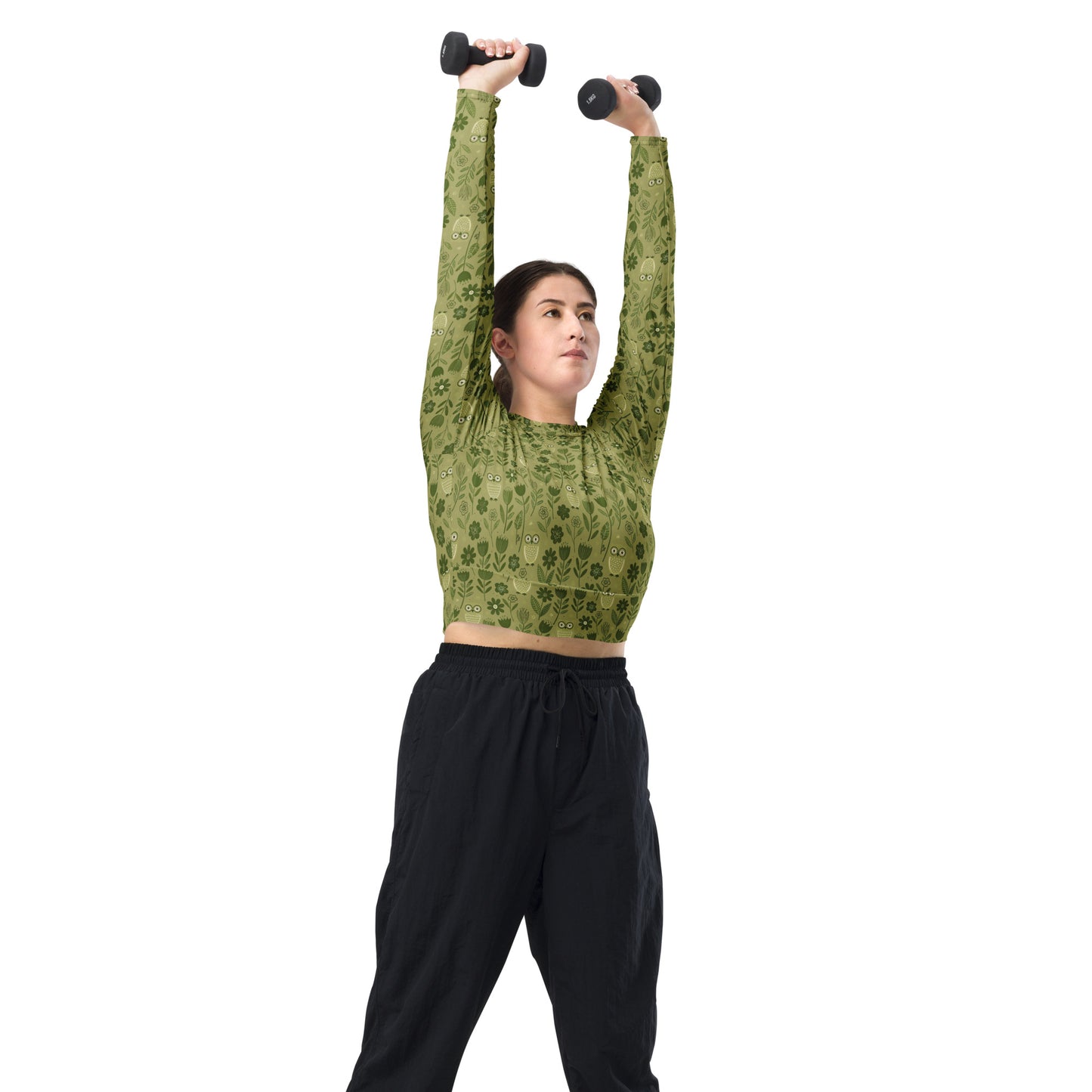 Owl-Themed Recycled Long-Sleeve Crop Top – Sustainable Fashion for Eco-Conscious Trendsetters Dudeily