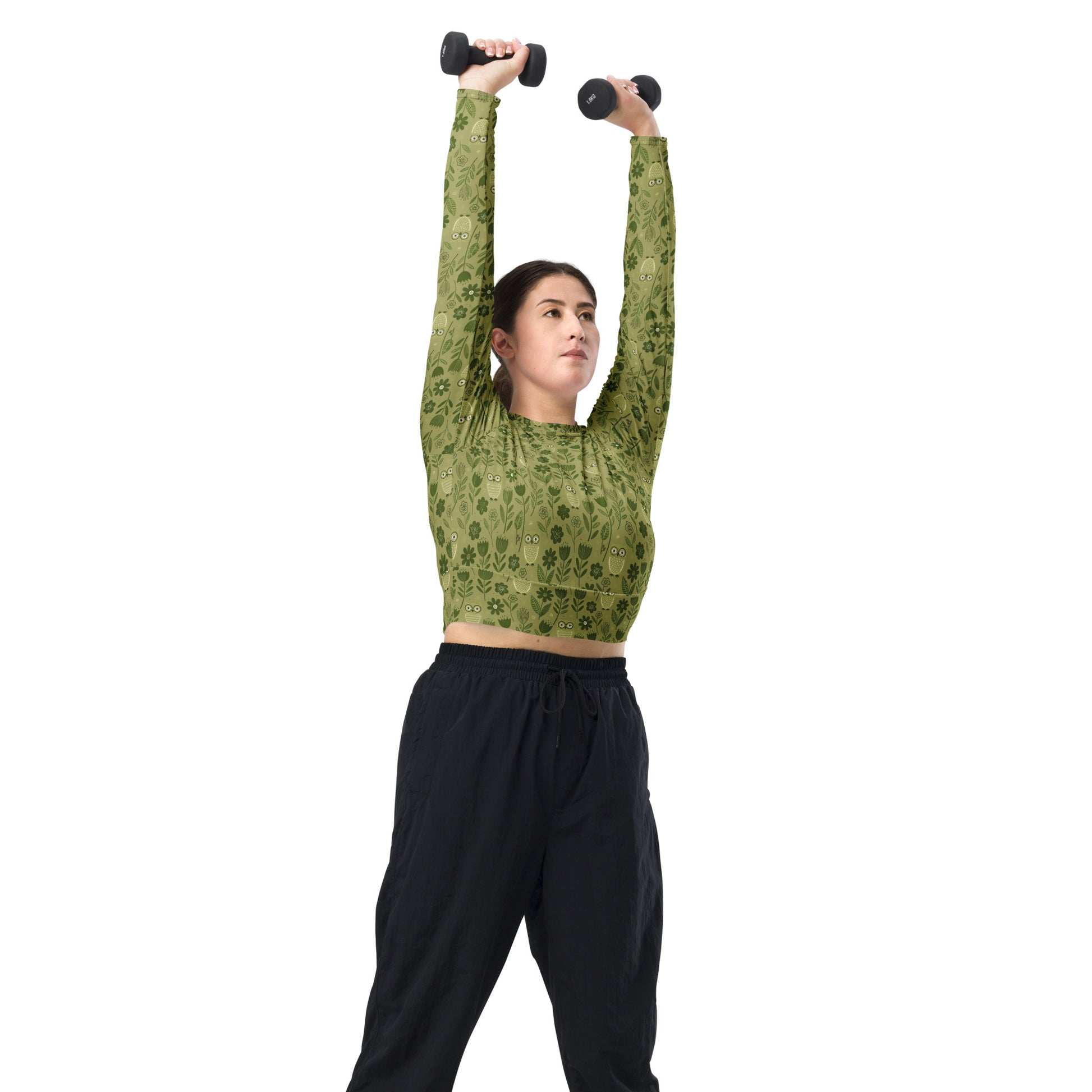 Owl-Themed Recycled Long-Sleeve Crop Top – Sustainable Fashion for Eco-Conscious Trendsetters Dudeily