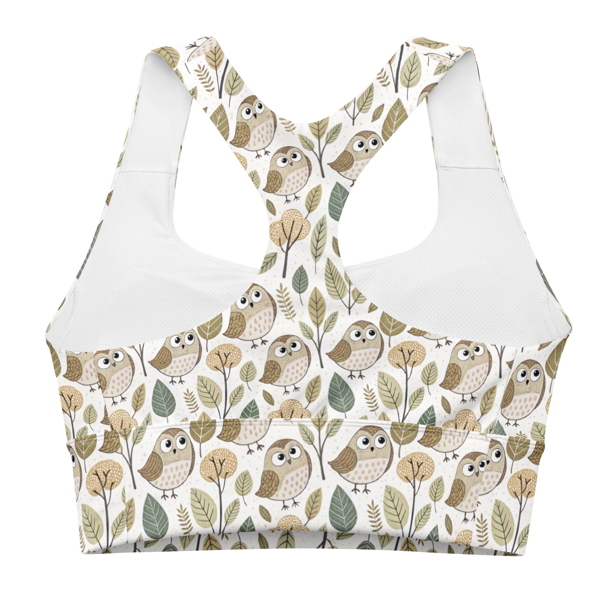 Sustainable Owl-Themed Recycled Longline Sports Bra – Eco-Chic Support for Active Lifestyles Dudeily