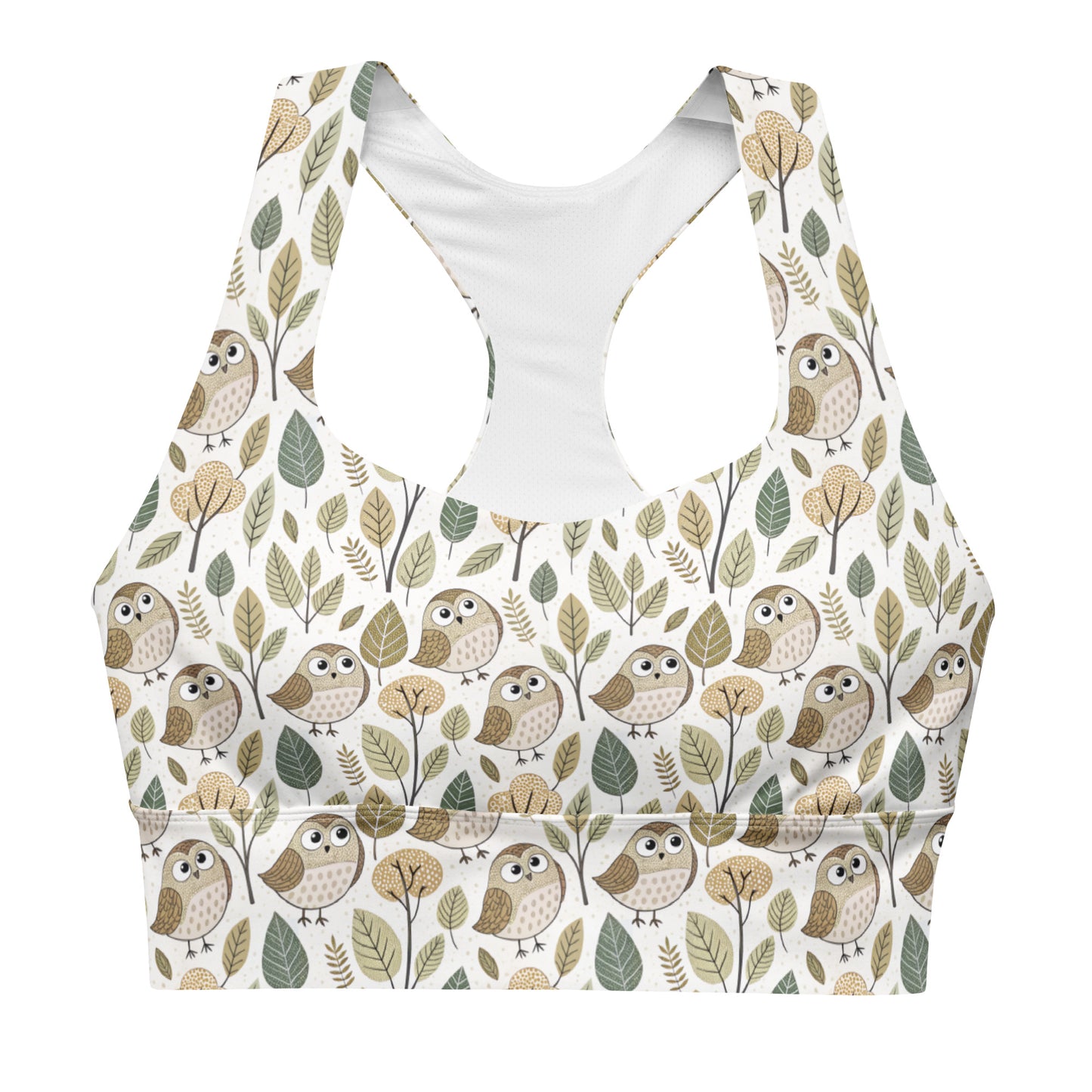 Sustainable Owl-Themed Recycled Longline Sports Bra – Eco-Chic Support for Active Lifestyles 3XL Dudeily