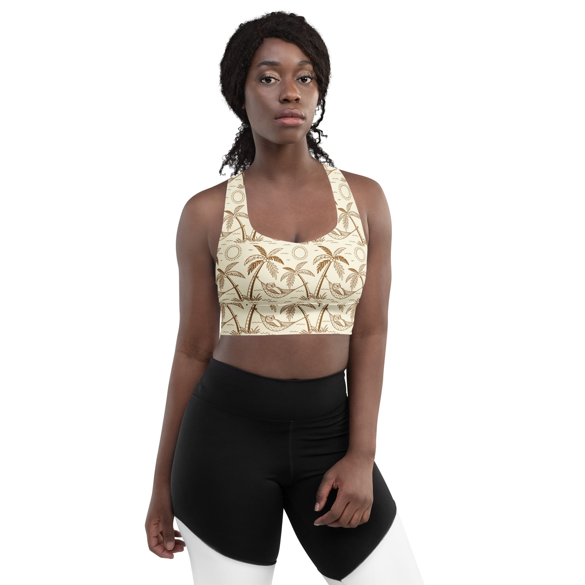 Owl-Themed Recycled Longline Sports Bra – Sustainable Support for Eco-Conscious Movement Dudeily