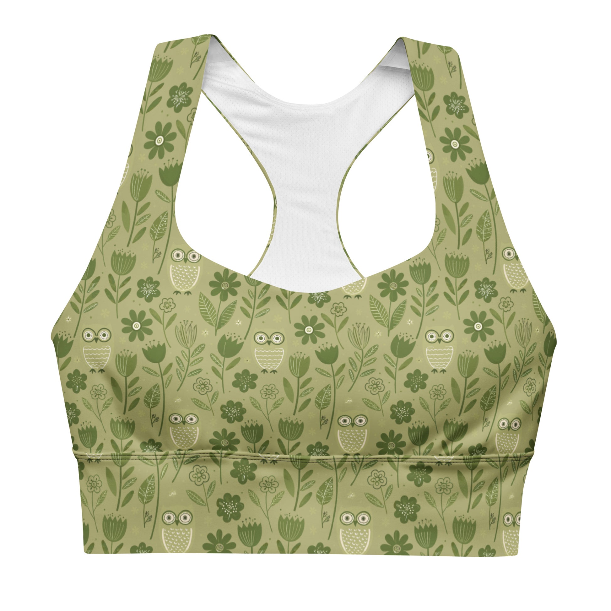 Owl-Themed Recycled Longline Sports Bra – Sustainable Support for Eco-Conscious Movement 3XL Dudeily