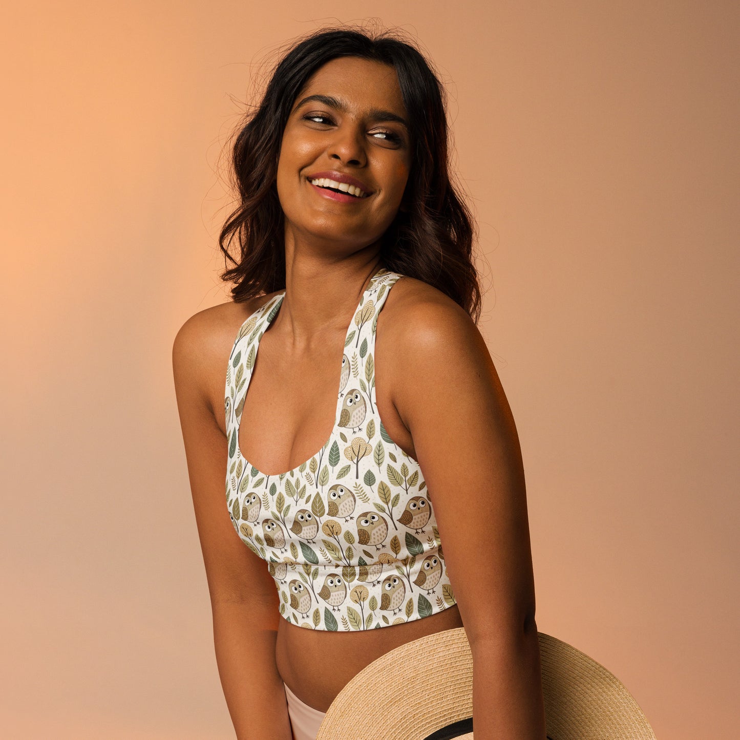Sustainable Owl-Themed Recycled Longline Sports Bra – Eco-Chic Support for Active Lifestyles Dudeily