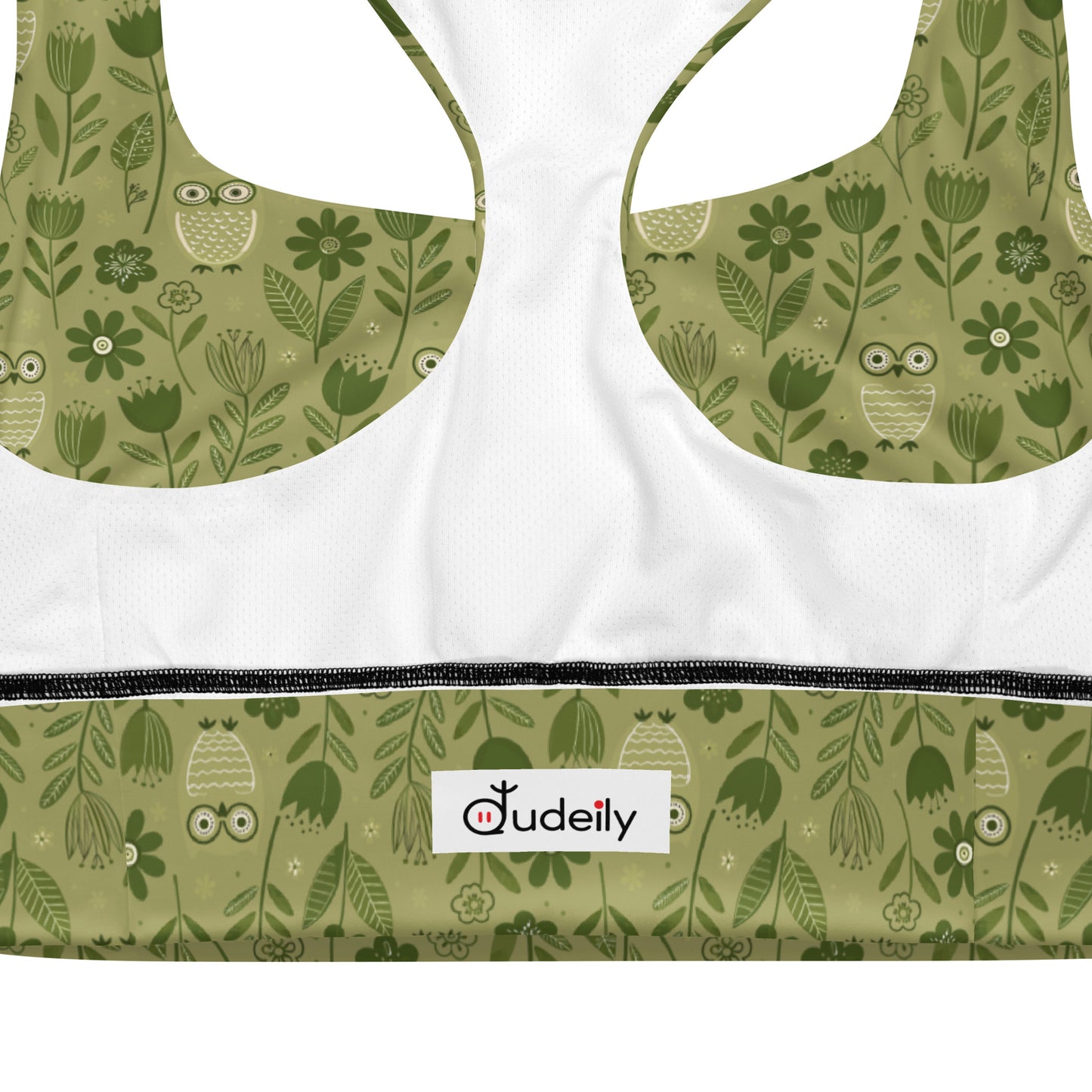 Owl-Themed Recycled Longline Sports Bra – Sustainable Support for Eco-Conscious Movement Dudeily