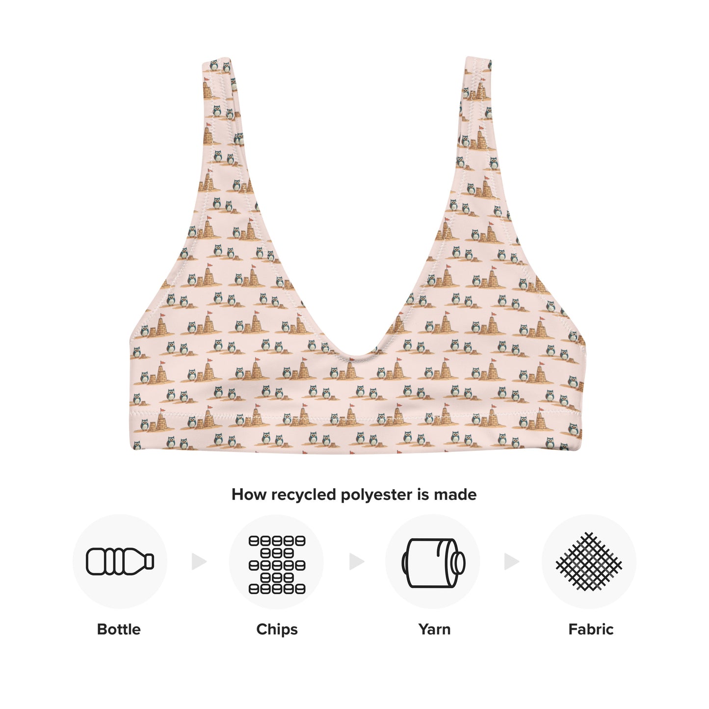 Owl-Wise Recycled Padded Bikini Top – Eco-Friendly Swimwear for Sustainable Beach Days Dudeily