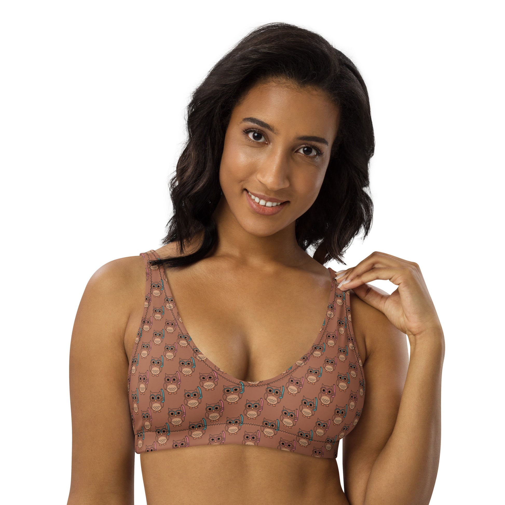 Owl-Spirit Recycled Padded Bikini Top – Sustainable Swimwear for Eco-Conscious Beach Lovers Dudeily