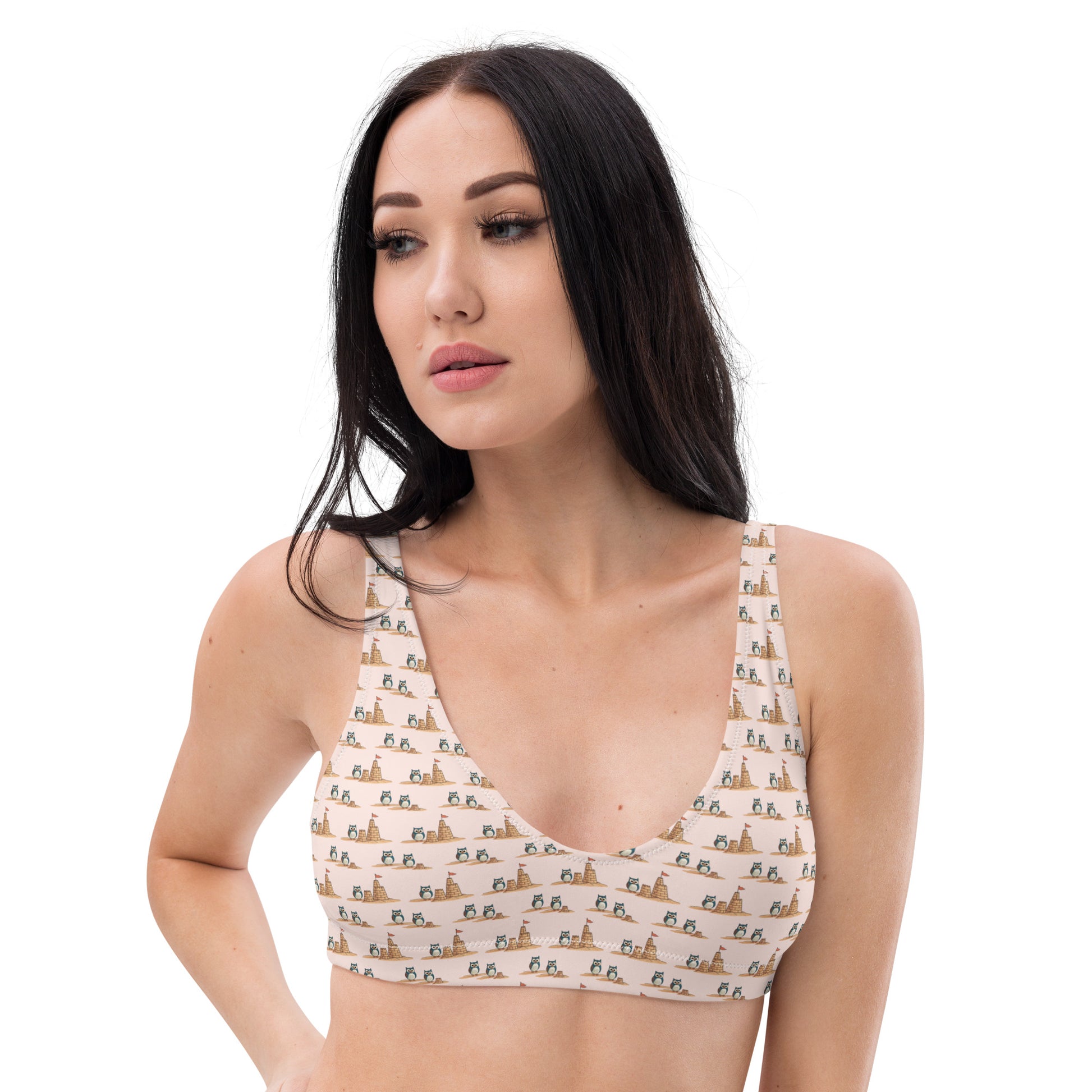 Owl-Wise Recycled Padded Bikini Top – Eco-Friendly Swimwear for Sustainable Beach Days Dudeily