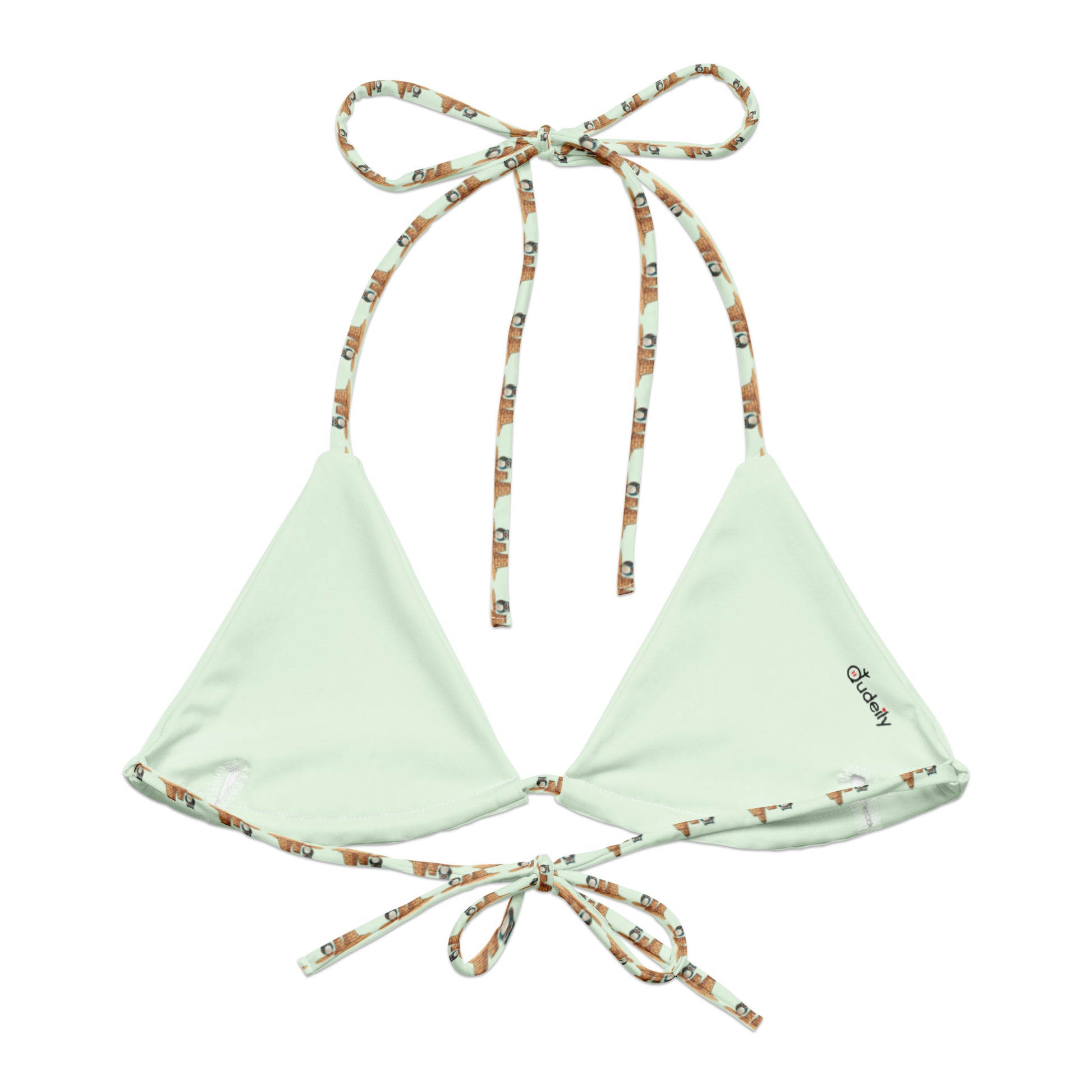 Owl-Tide All-Over Print Recycled String Bikini Top – Sustainable Swimwear for Eco-Conscious Beach Lovers Dudeily