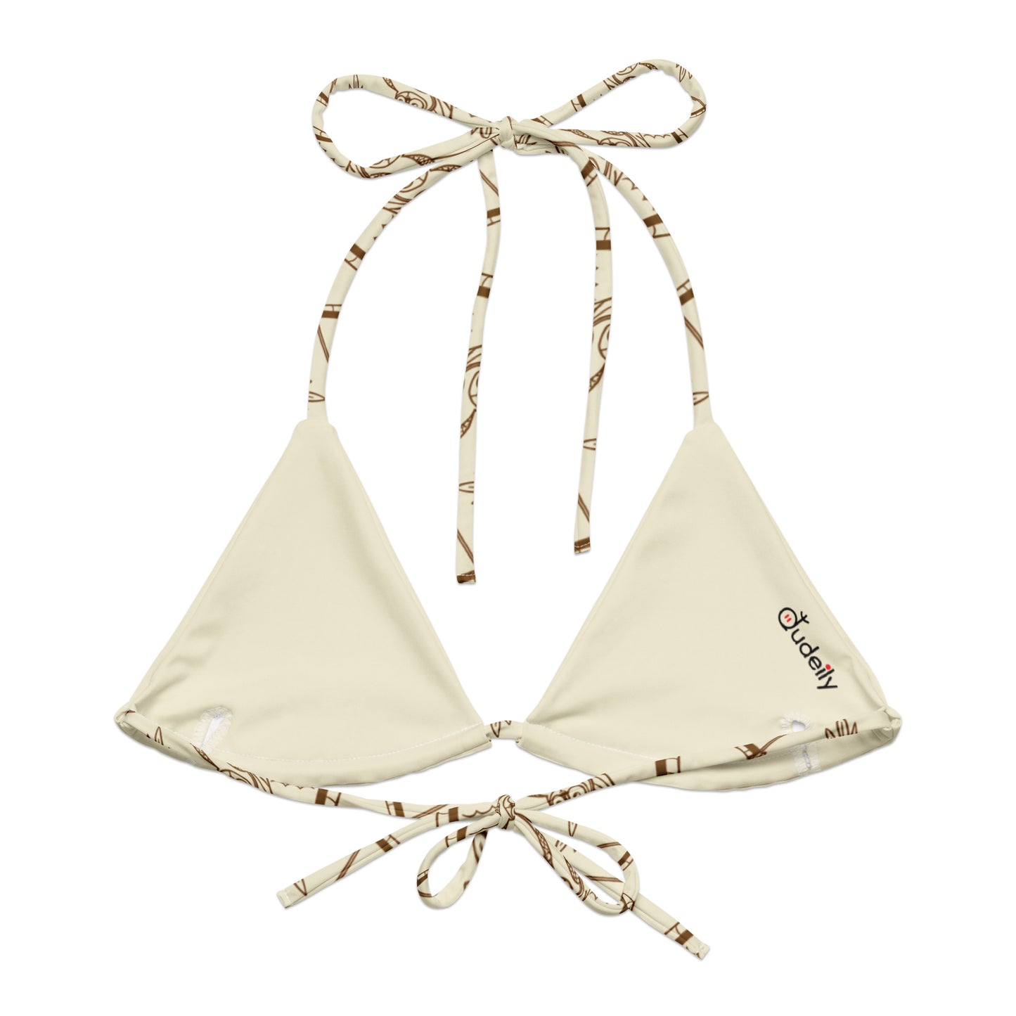 Owl-Themed All-Over Print Recycled String Bikini Top – Eco-Friendly Swimwear for Nature Lovers Dudeily