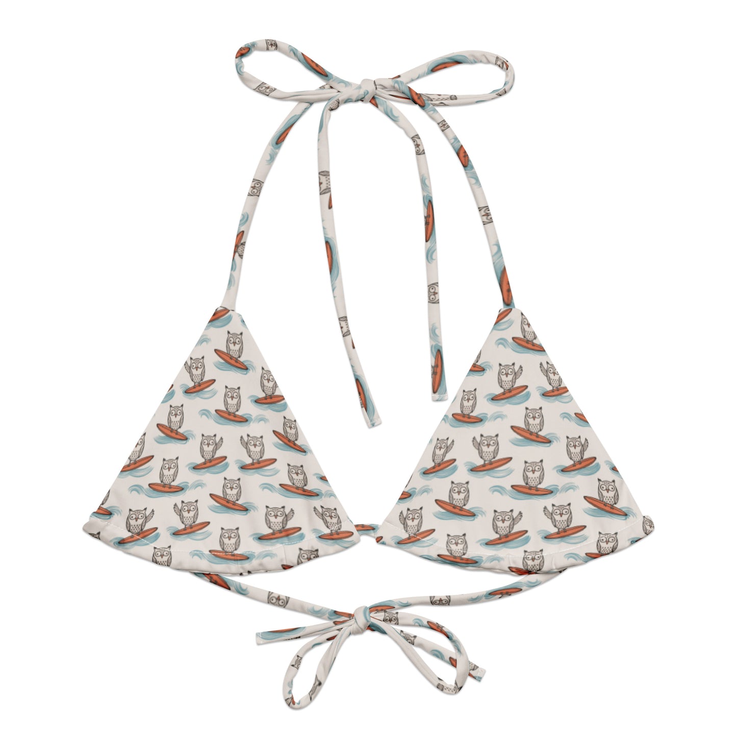 Owl-Haven All-Over Print Recycled String Bikini Top – Sustainable Swimwear for Eco-Conscious Beach Style 6XL Dudeily