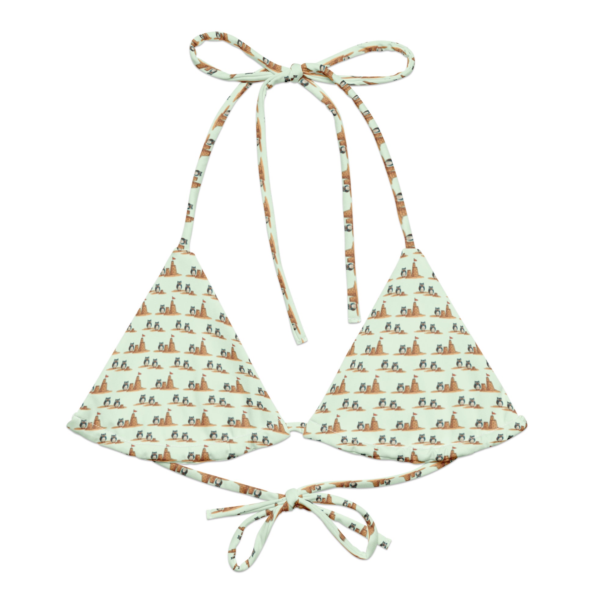 Owl-Tide All-Over Print Recycled String Bikini Top – Sustainable Swimwear for Eco-Conscious Beach Lovers 6XL Dudeily
