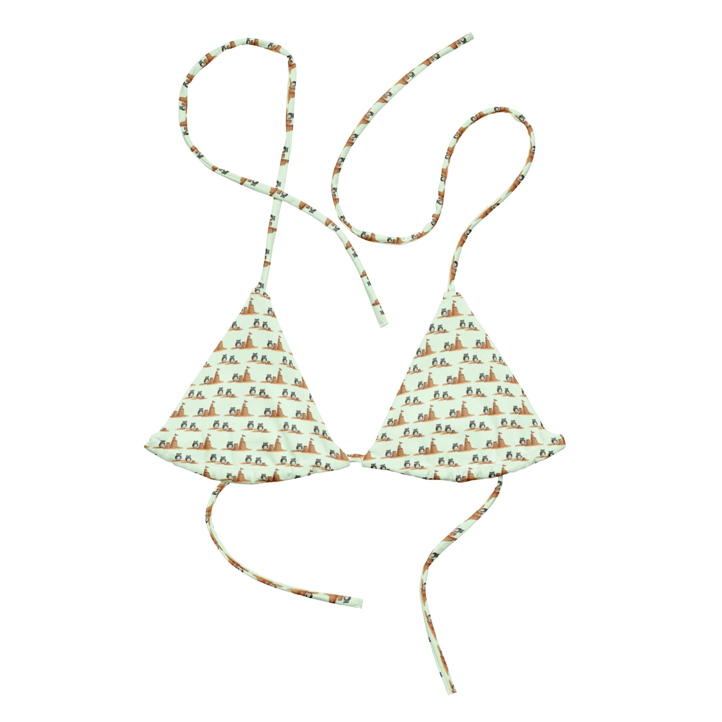 Owl-Tide All-Over Print Recycled String Bikini Top – Sustainable Swimwear for Eco-Conscious Beach Lovers Dudeily