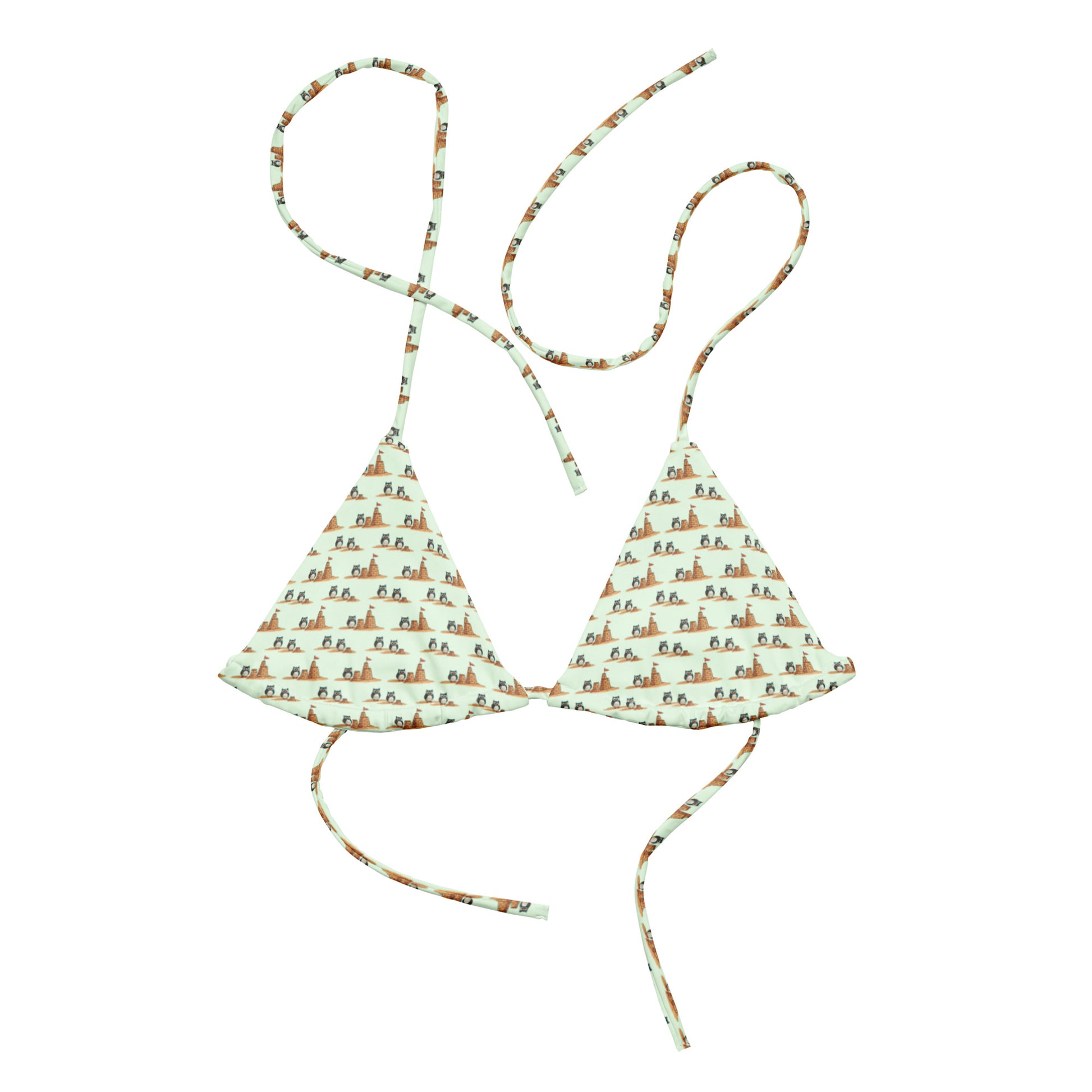 Owl-Tide All-Over Print Recycled String Bikini Top – Sustainable Swimwear for Eco-Conscious Beach Lovers Dudeily