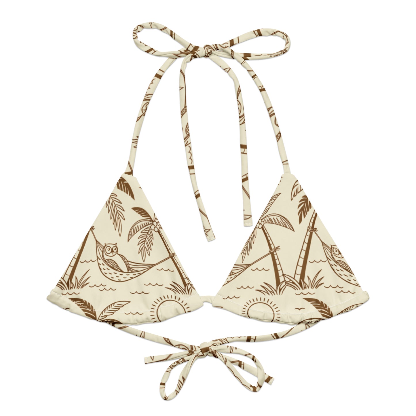 Owl-Themed All-Over Print Recycled String Bikini Top – Eco-Friendly Swimwear for Nature Lovers 6XL Dudeily