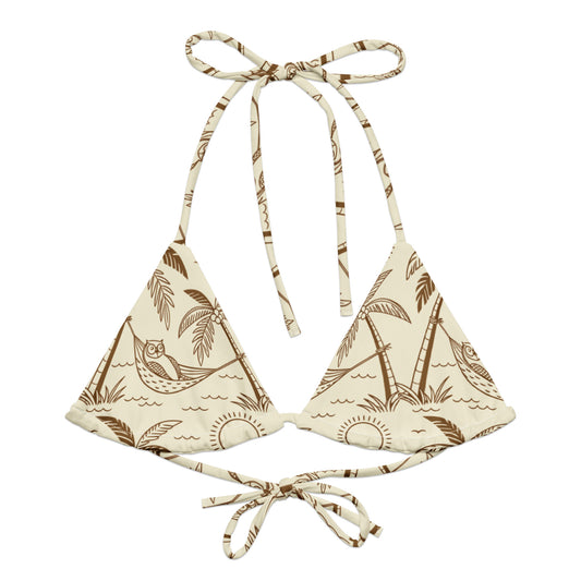 Owl-Themed All-Over Print Recycled String Bikini Top – Eco-Friendly Swimwear for Nature Lovers 6XL Dudeily