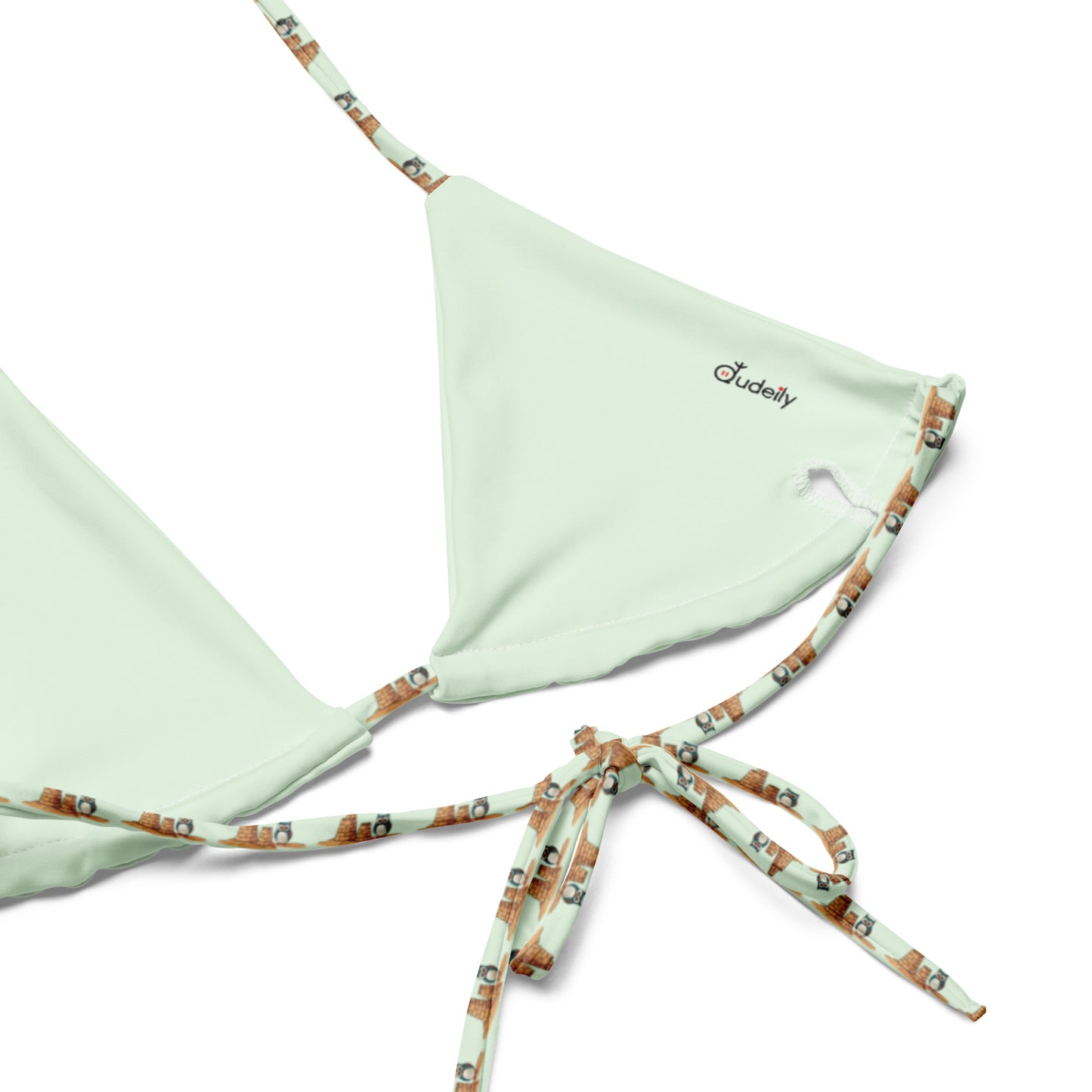 Owl-Tide All-Over Print Recycled String Bikini Top – Sustainable Swimwear for Eco-Conscious Beach Lovers Dudeily