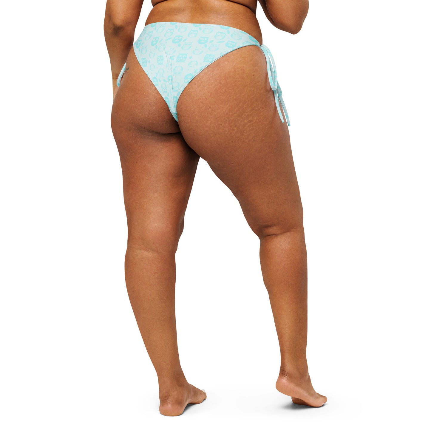 Owl-Themed All-Over Print Recycled String Bikini Bottom – Eco-Friendly Swimwear for Sustainable Beach Style Dudeily