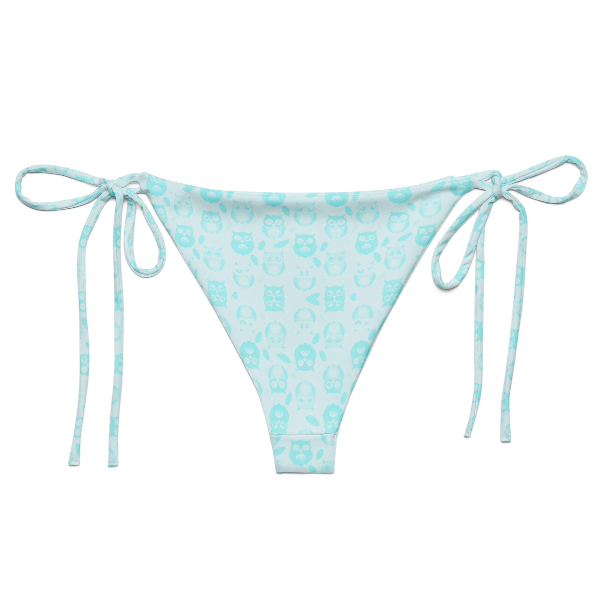 Owl-Themed All-Over Print Recycled String Bikini Bottom – Eco-Friendly Swimwear for Sustainable Beach Style Dudeily
