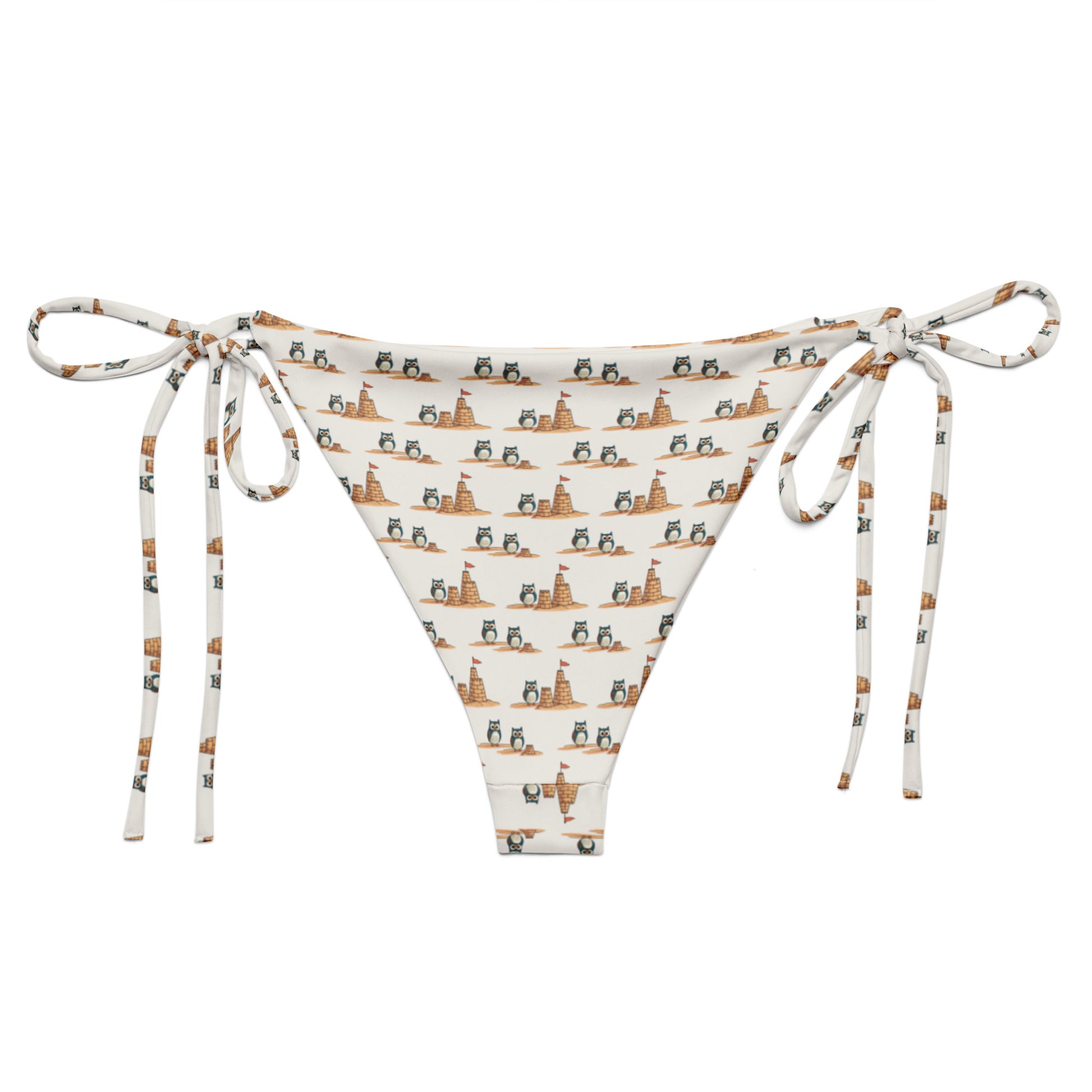 Eco Owl All-Over Print String Bikini Bottom – Recycled Swimwear for Sustainable Summer Vibes Dudeily