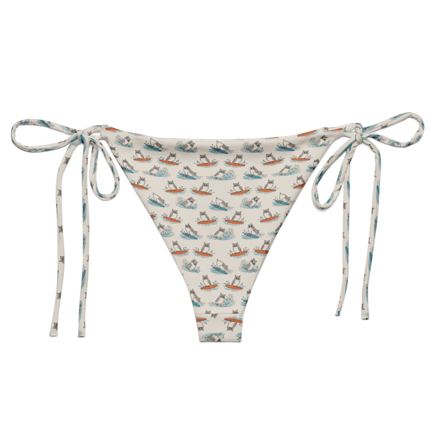 Owl Vibe Recycled String Bikini Bottom – All-Over Print Swimwear for Sustainable Beach Living Dudeily