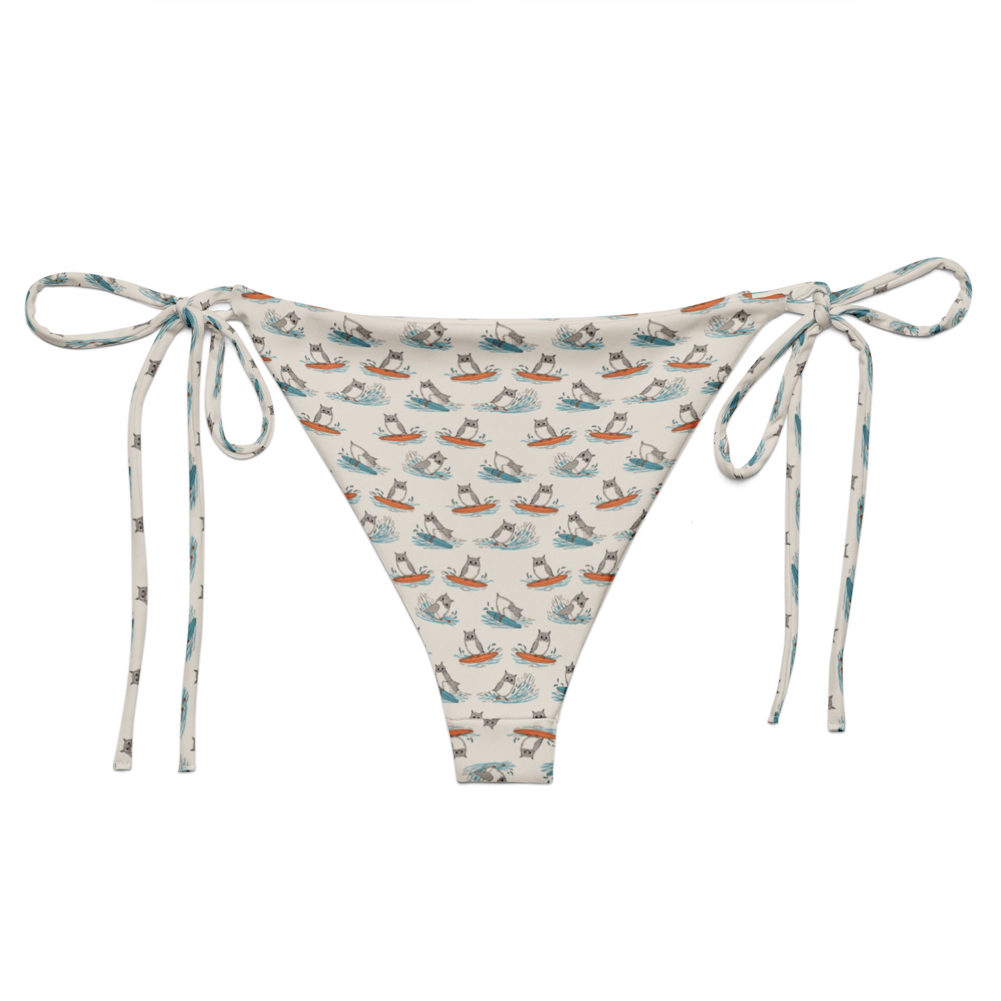Owl Vibe Recycled String Bikini Bottom – All-Over Print Swimwear for Sustainable Beach Living Dudeily