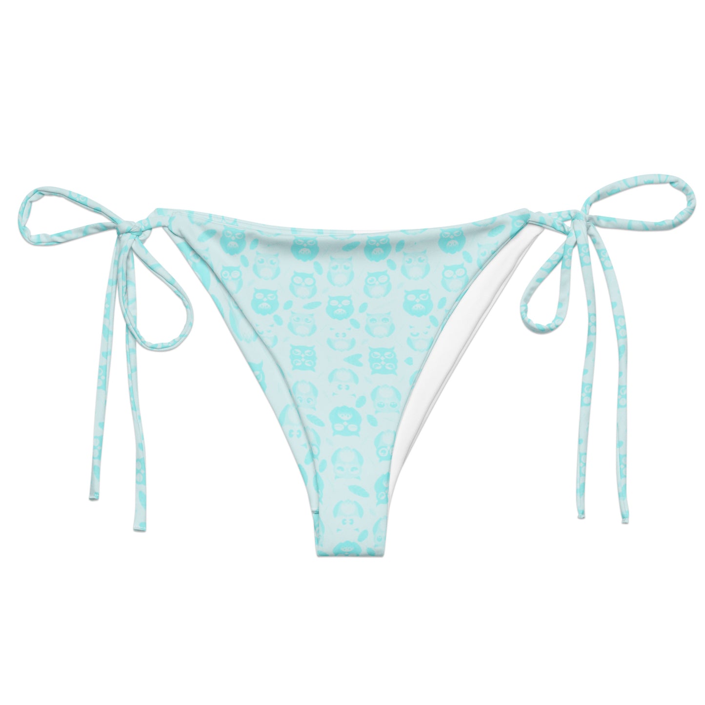 Owl-Themed All-Over Print Recycled String Bikini Bottom – Eco-Friendly Swimwear for Sustainable Beach Style 6XL Dudeily