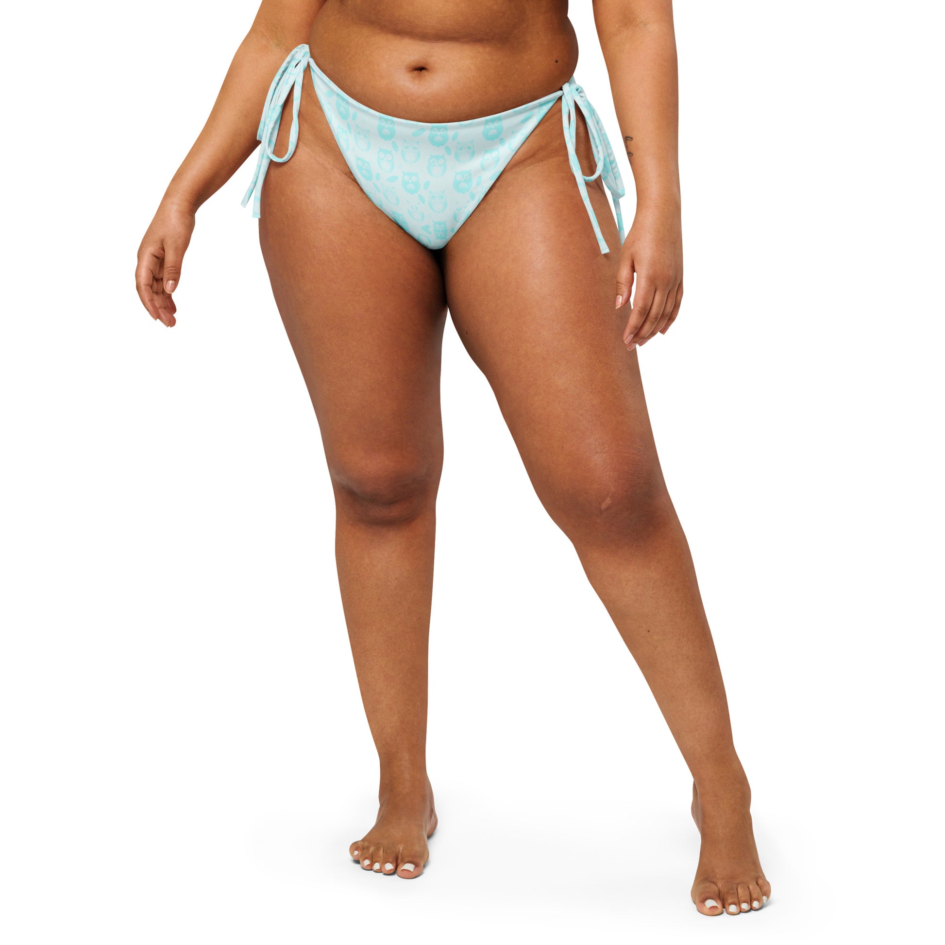 Owl-Themed All-Over Print Recycled String Bikini Bottom – Eco-Friendly Swimwear for Sustainable Beach Style Dudeily