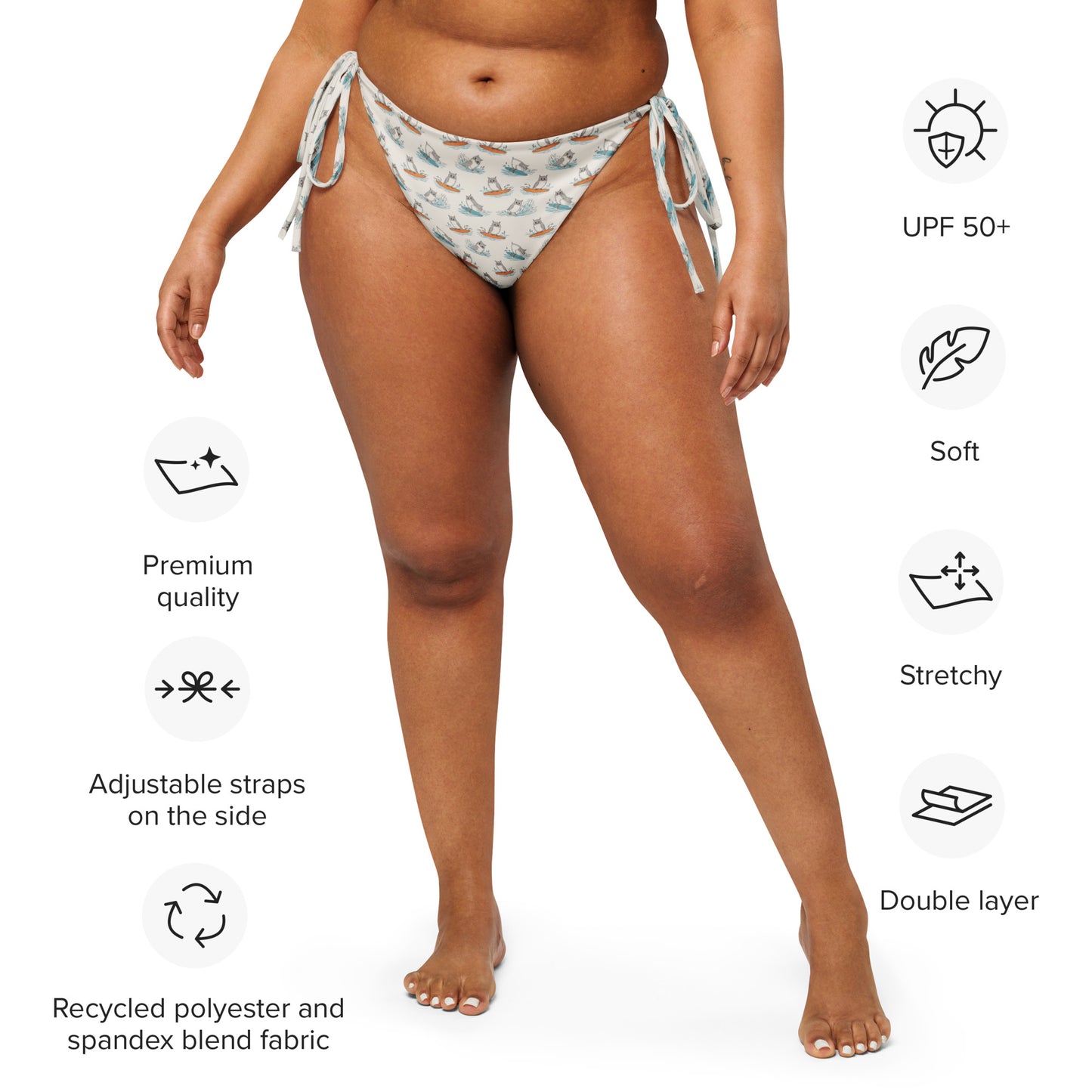 Owl Vibe Recycled String Bikini Bottom – All-Over Print Swimwear for Sustainable Beach Living Dudeily