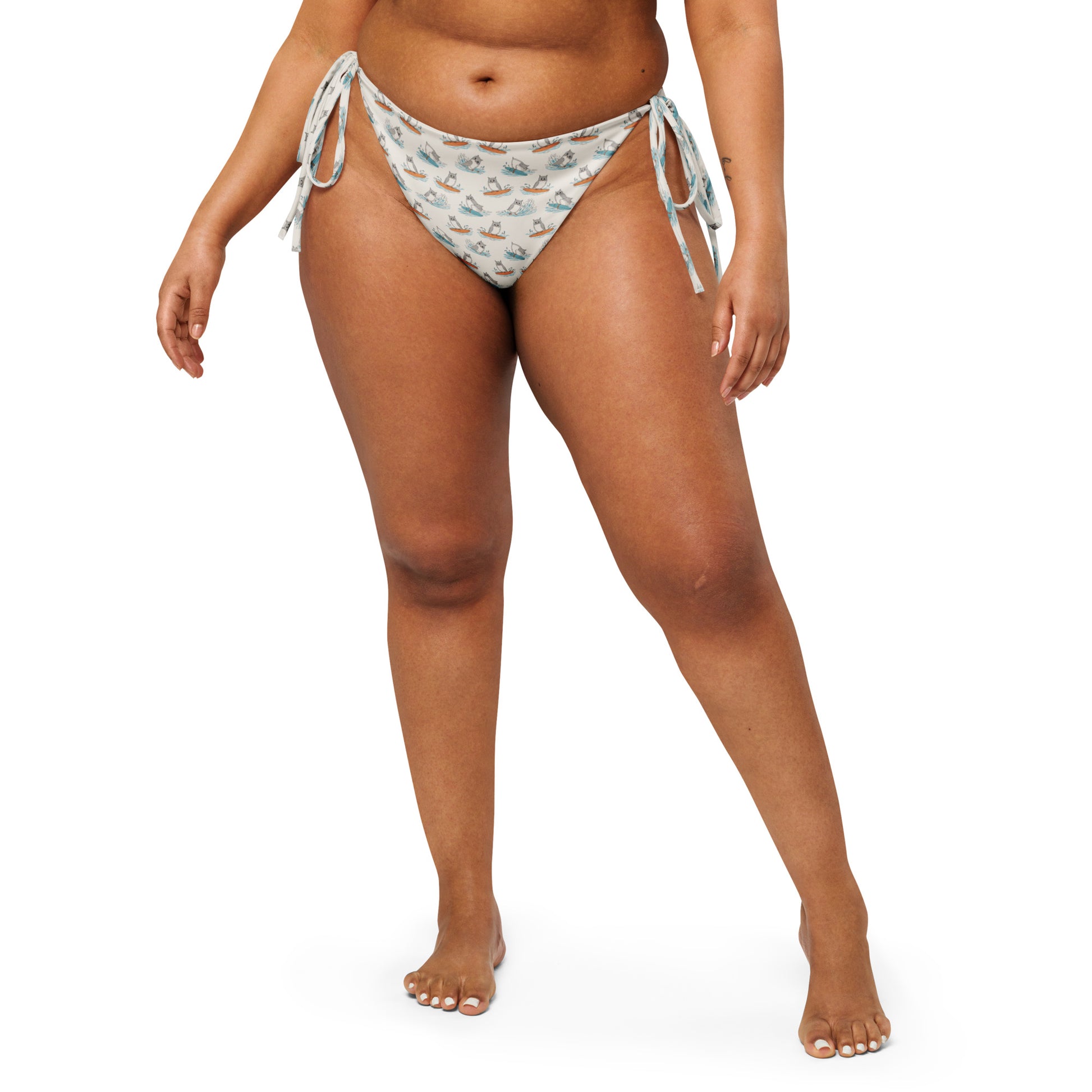 Owl Vibe Recycled String Bikini Bottom – All-Over Print Swimwear for Sustainable Beach Living Dudeily
