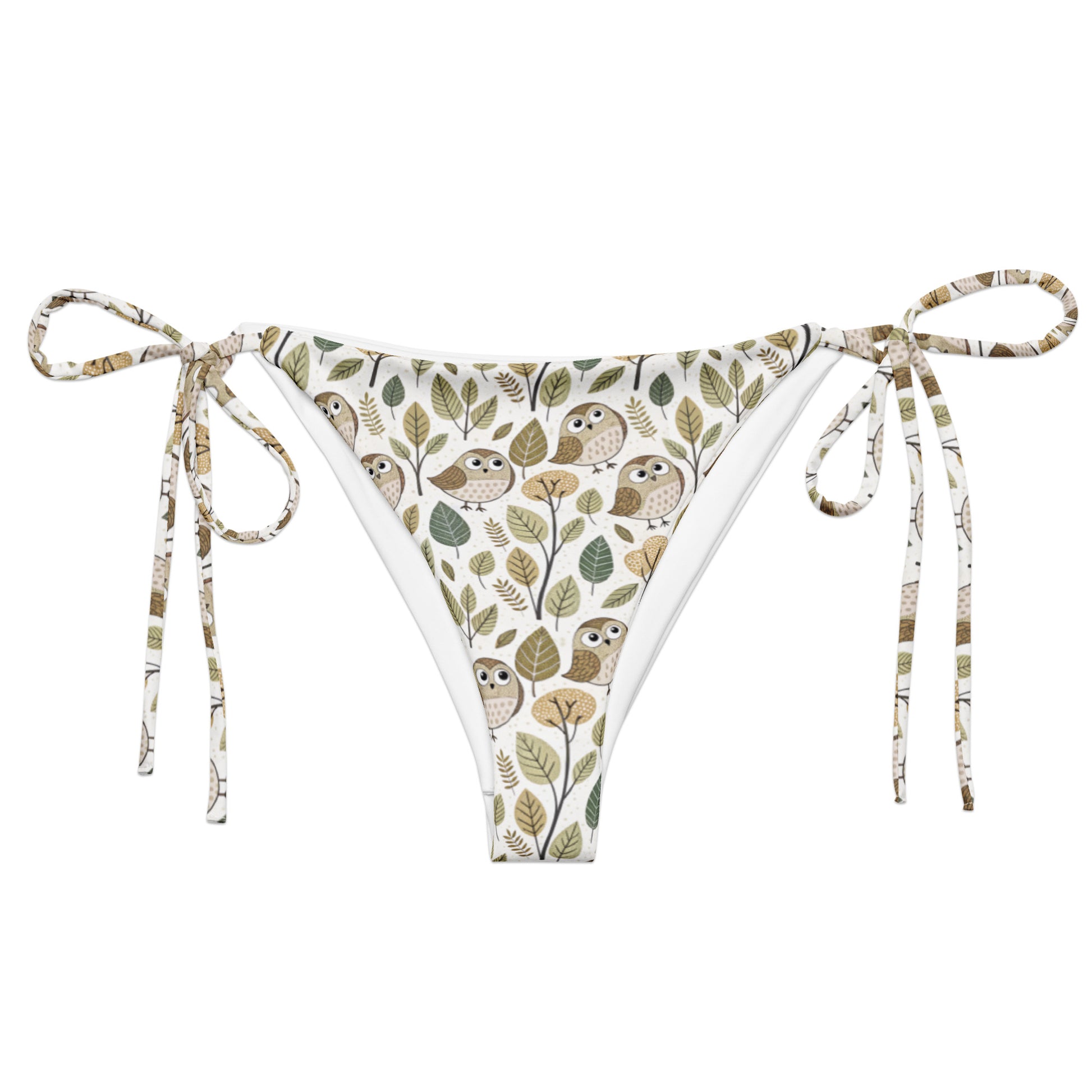 Owl-Themed All-Over Print Recycled String Bikini Bottom – Sustainable Swimwear for Free Spirits 6XL Dudeily