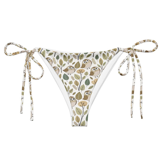 Owl-Themed All-Over Print Recycled String Bikini Bottom – Sustainable Swimwear for Free Spirits 6XL Dudeily