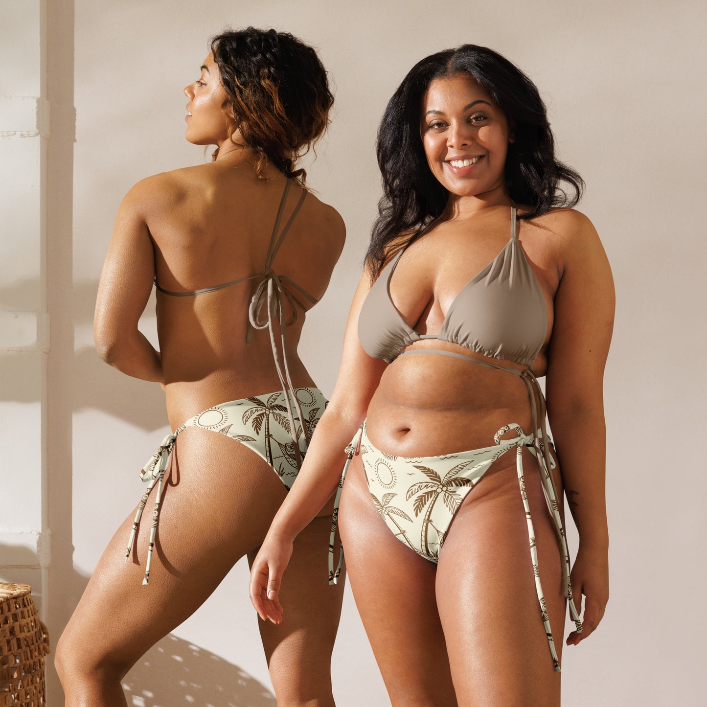 Owl-Themed All-Over Print Recycled String Bikini Bottom – Sustainable Swimwear for Free Spirits Dudeily